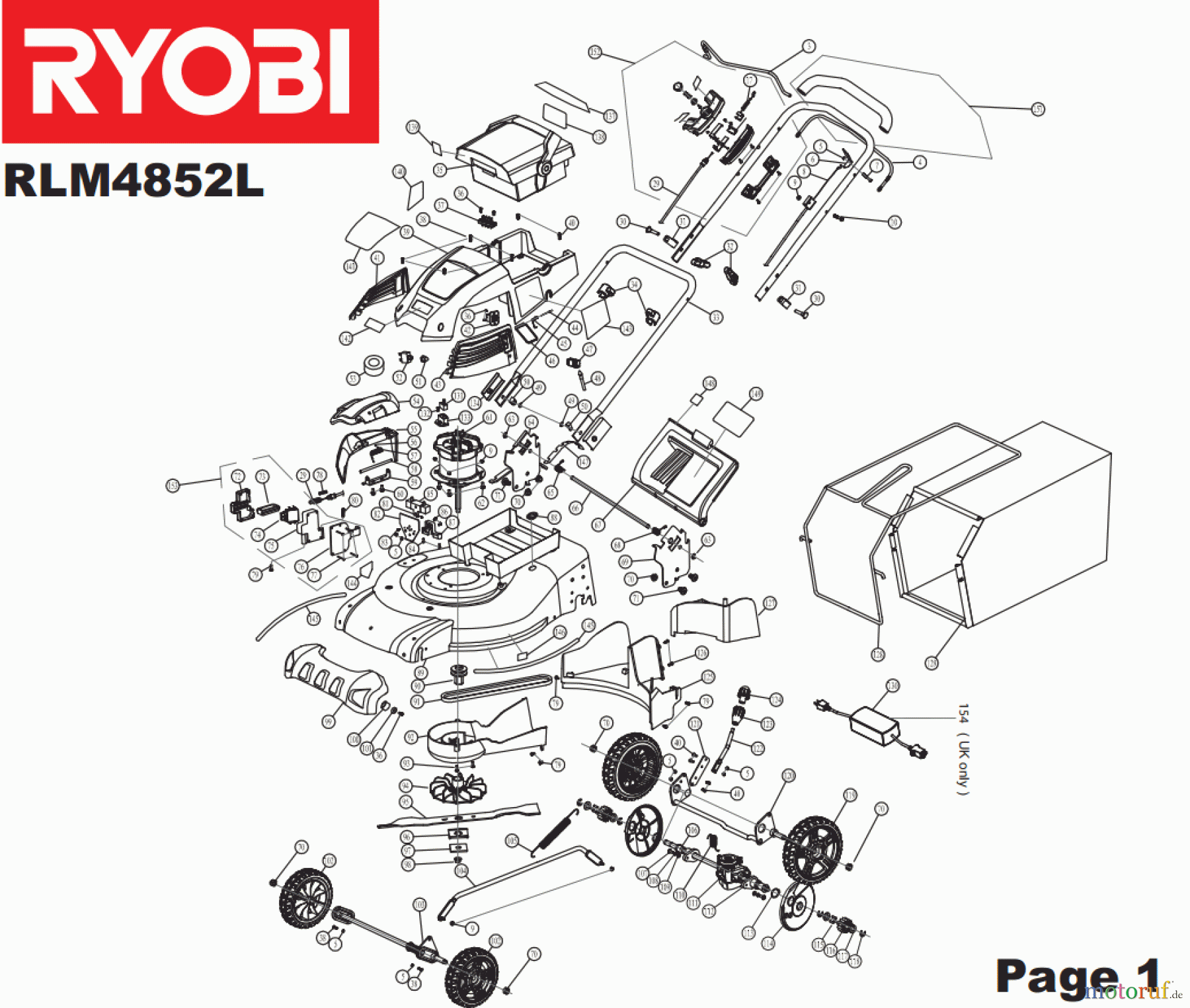  Ryobi Rasenmäher Akku RLM4852L Seite 1