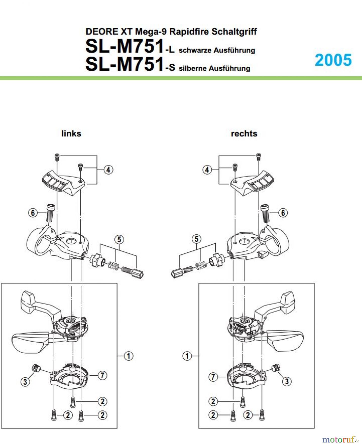  Shimano SL Shift Lever - Schalthebel SL-M751 DEORE XT Mega-9 Rapidfire Schaltgriff , 2005