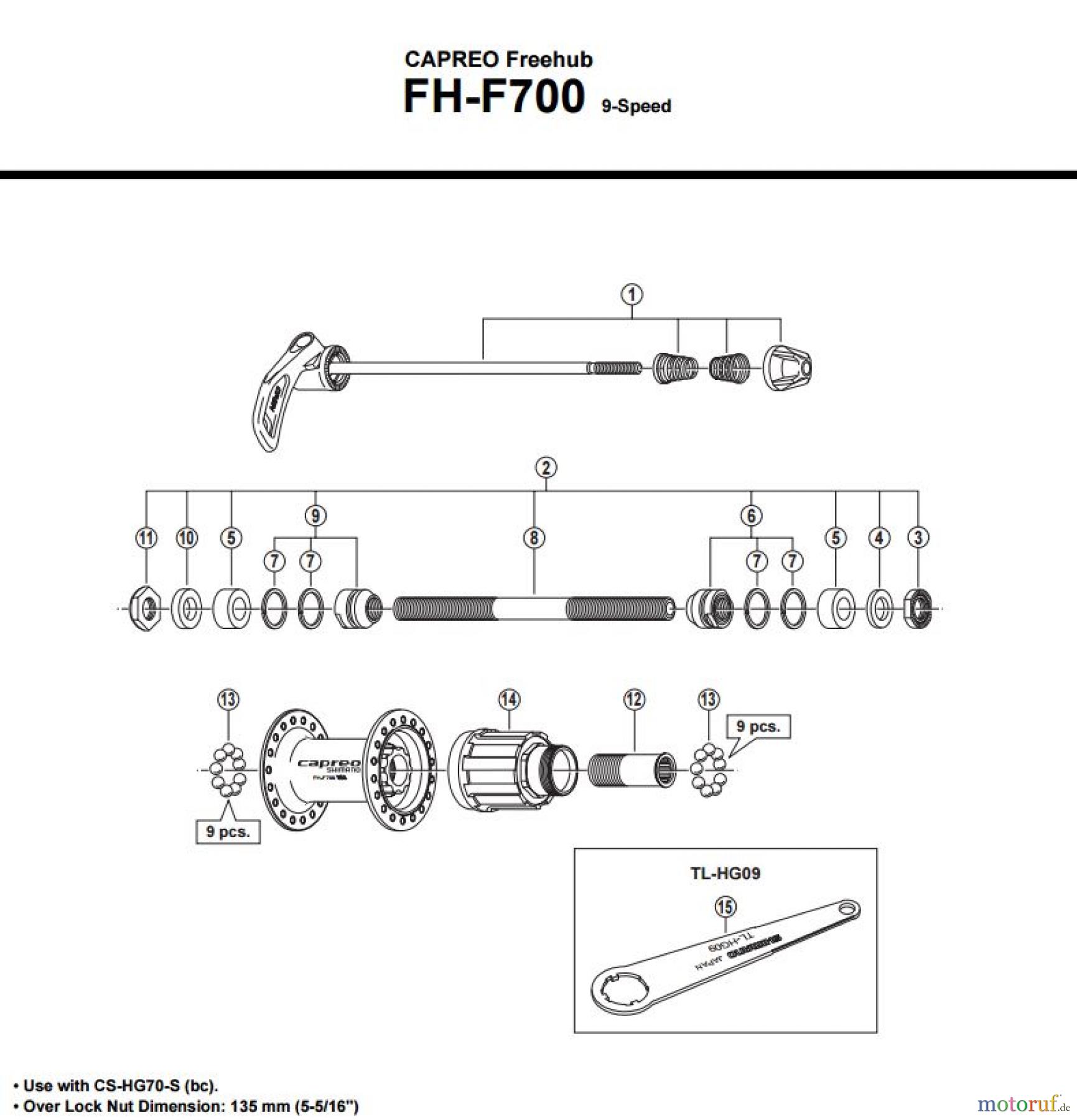  Shimano FH Free Hub - Freilaufnabe FH-F700  -2184C CAPREO Kassettennabe 9-fach