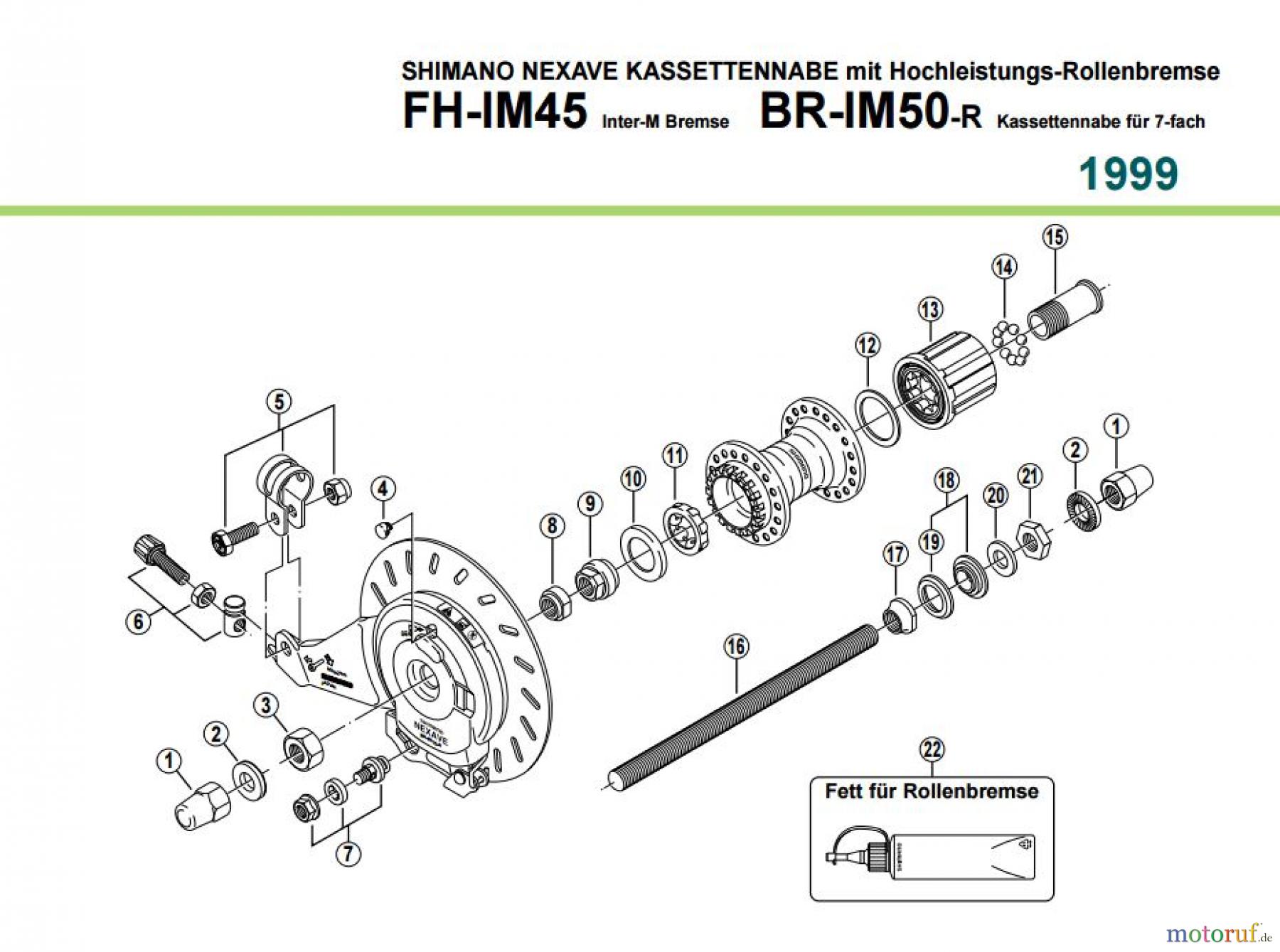  Shimano FH Free Hub - Freilaufnabe FH-IM45 BR-IM50-R 1999 SHIMANO NEXAVE KASSETTENNABE mit Hochleistungs-Rollenbremse 7-fach