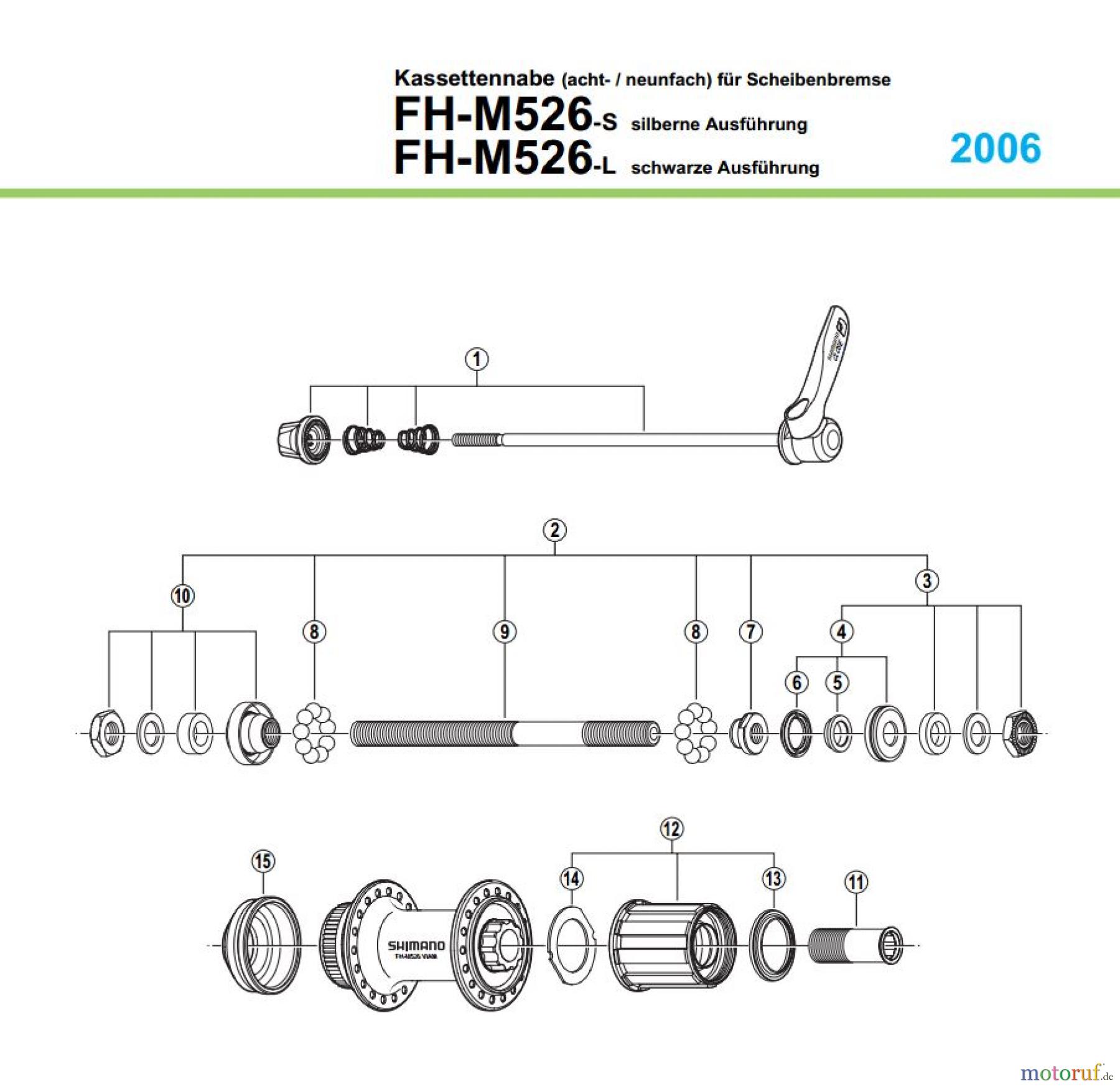  Shimano FH Free Hub - Freilaufnabe FH-M526 Kassettennabe (8- / 9-fach) für Scheibenbremse