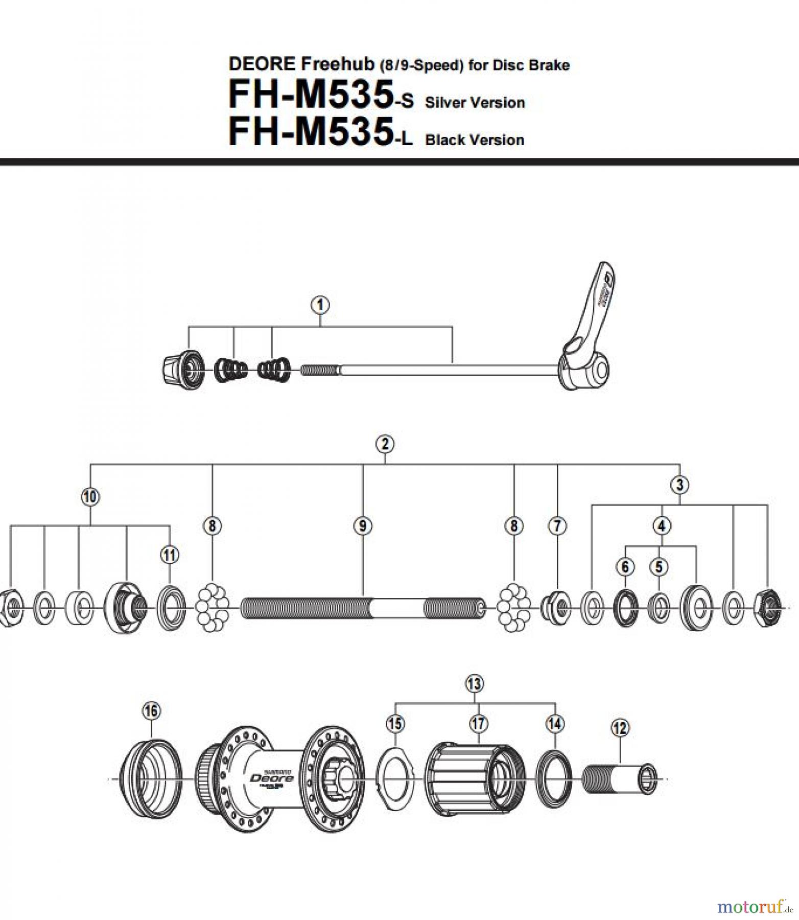  Shimano FH Free Hub - Freilaufnabe FH-M535 -2462C DEORE Freehub (8/9-Speed) for Disc Brake