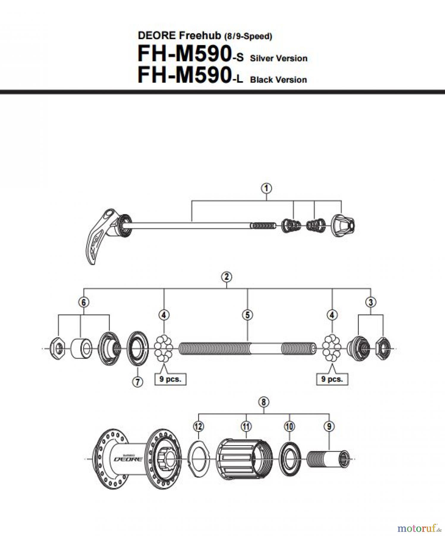  Shimano FH Free Hub - Freilaufnabe FH-M590- 2920 Deore Kassettennabe 8-/9-fach