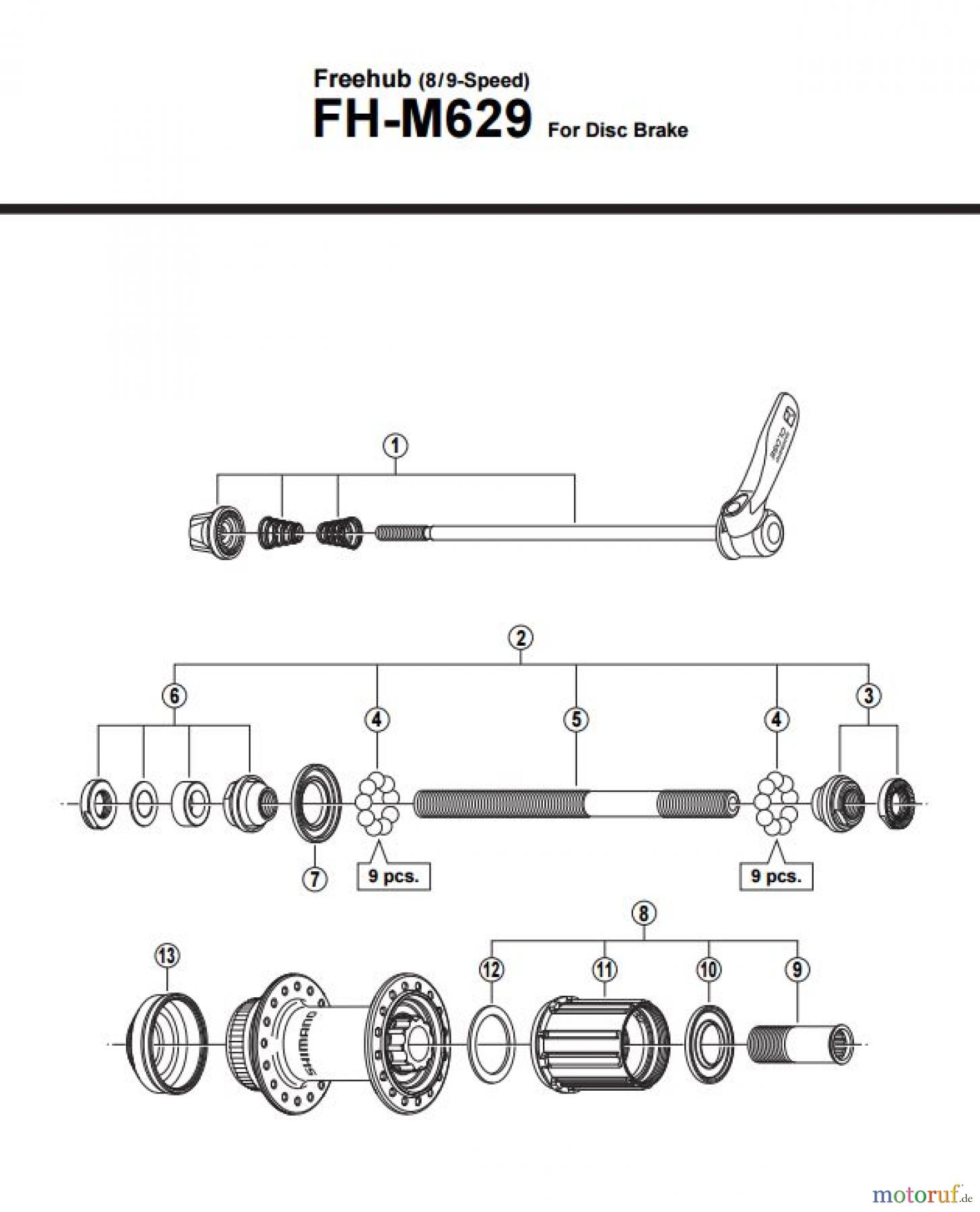  Shimano FH Free Hub - Freilaufnabe FH-M629 Kassettennabe 8-/9-fach