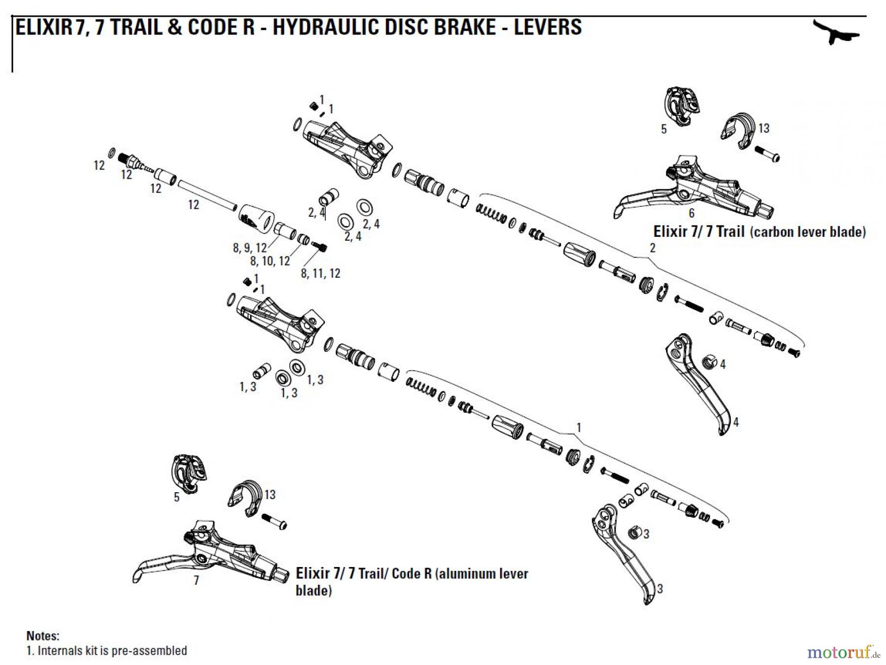  Sram avid HYDRAULIC DISC BRAKE - LEVERS ELIXIR 7, 7 TRAIL & CODE R - HYDRAULIC DISC BRAKE - LEVERS