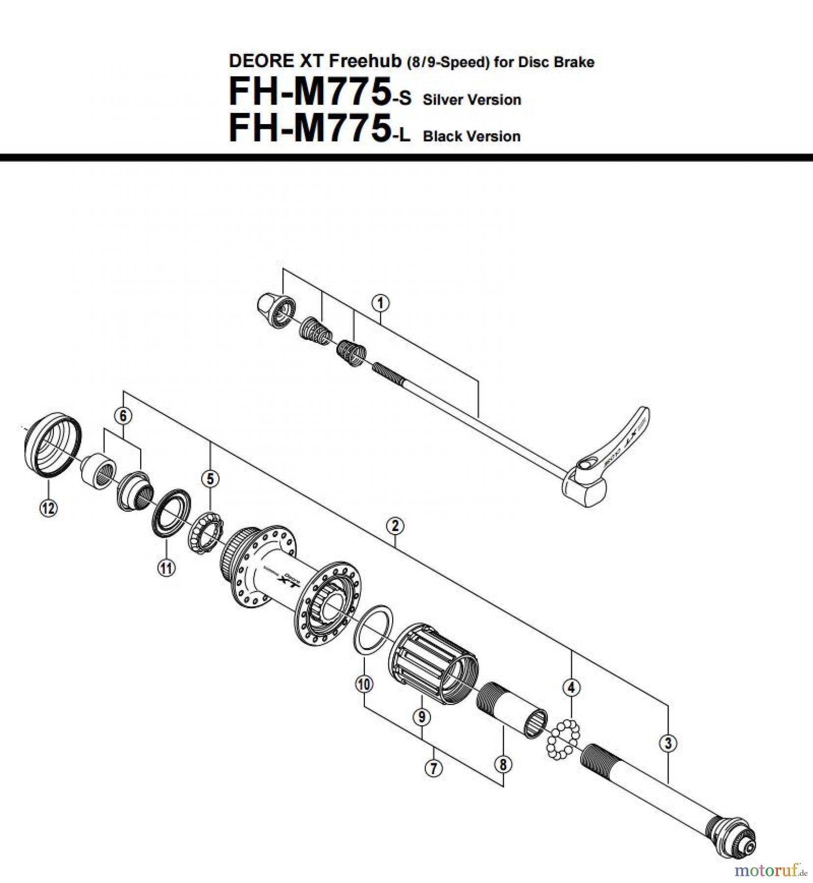  Shimano FH Free Hub - Freilaufnabe FH-M775 -2700 DEORE XT Freehub (8/9-Speed) for Disc Brake