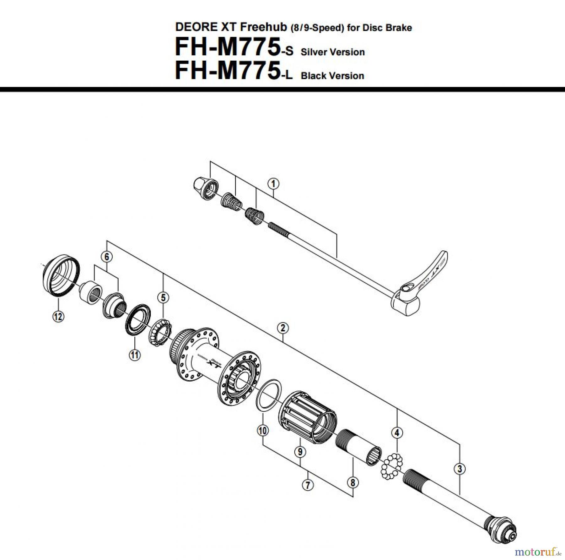  Shimano FH Free Hub - Freilaufnabe FH-M775 -2700A DEORE XT Freehub (8/9-Speed) for Disc Brake