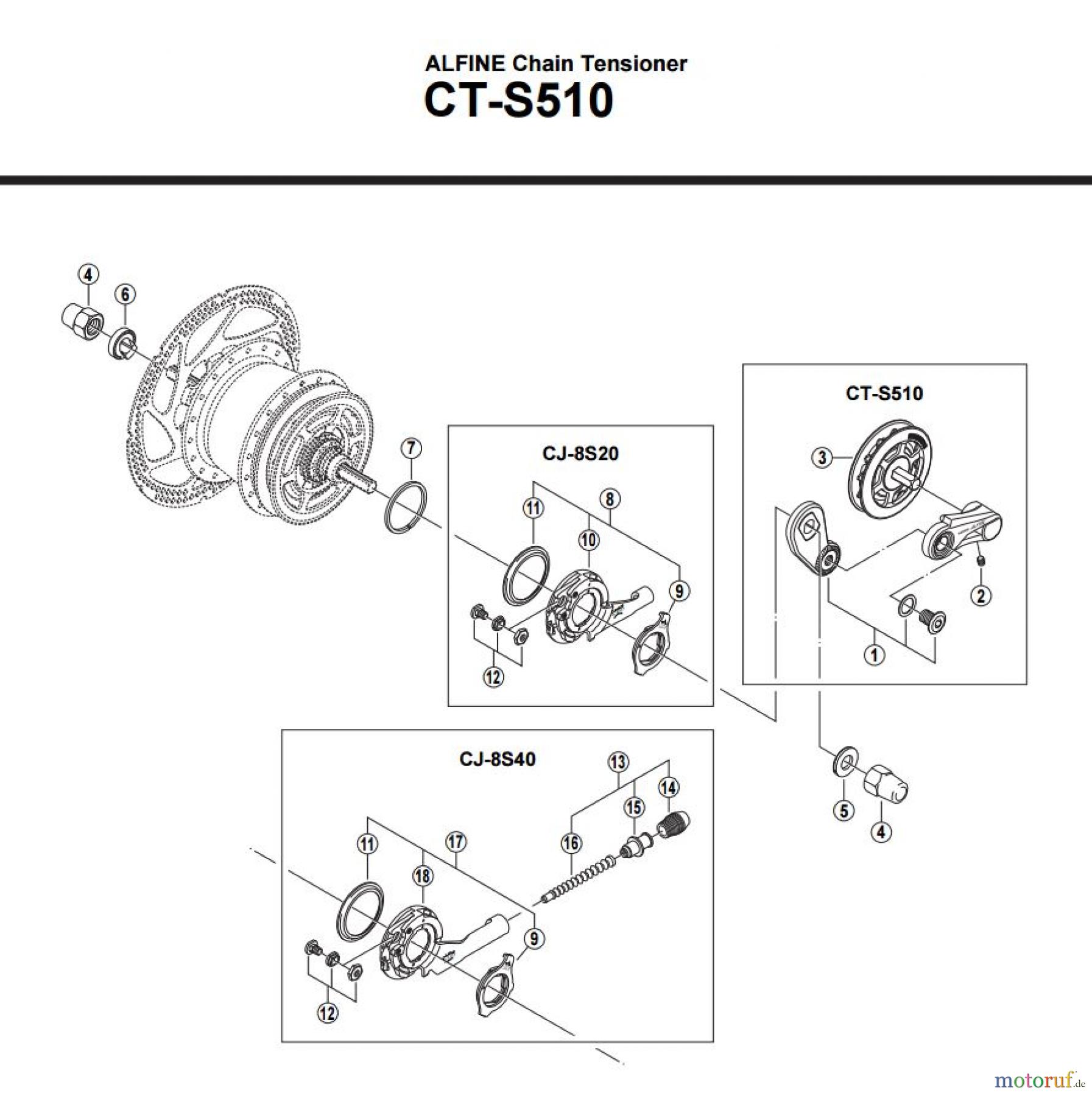  Shimano CT Chain Tensioner - Kettenspanner CT-S510 -2958B ALFINE Chain Tensioner