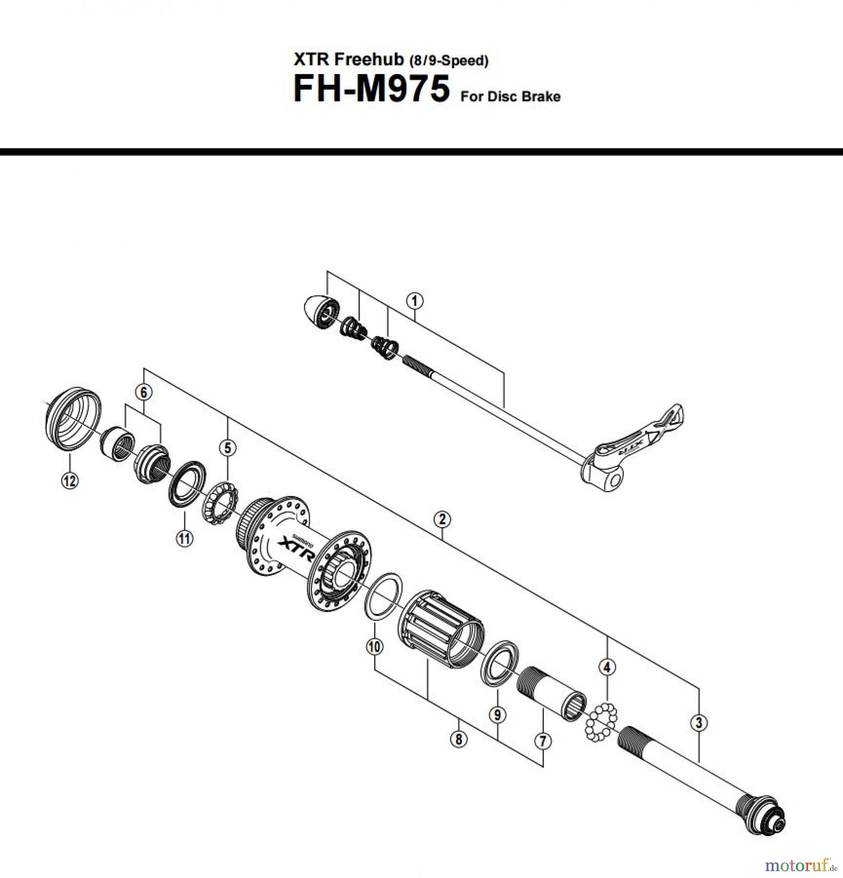  Shimano FH Free Hub - Freilaufnabe FH-M975 -12547 XTR Freehub (8/9-Speed)