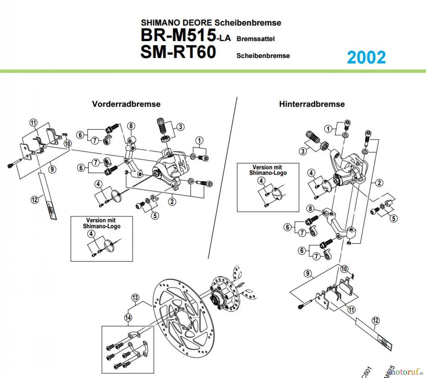  Shimano BR Brake - Bremse BR-M515-LA, 2000 SHIMANO DEORE Scheibenbremse