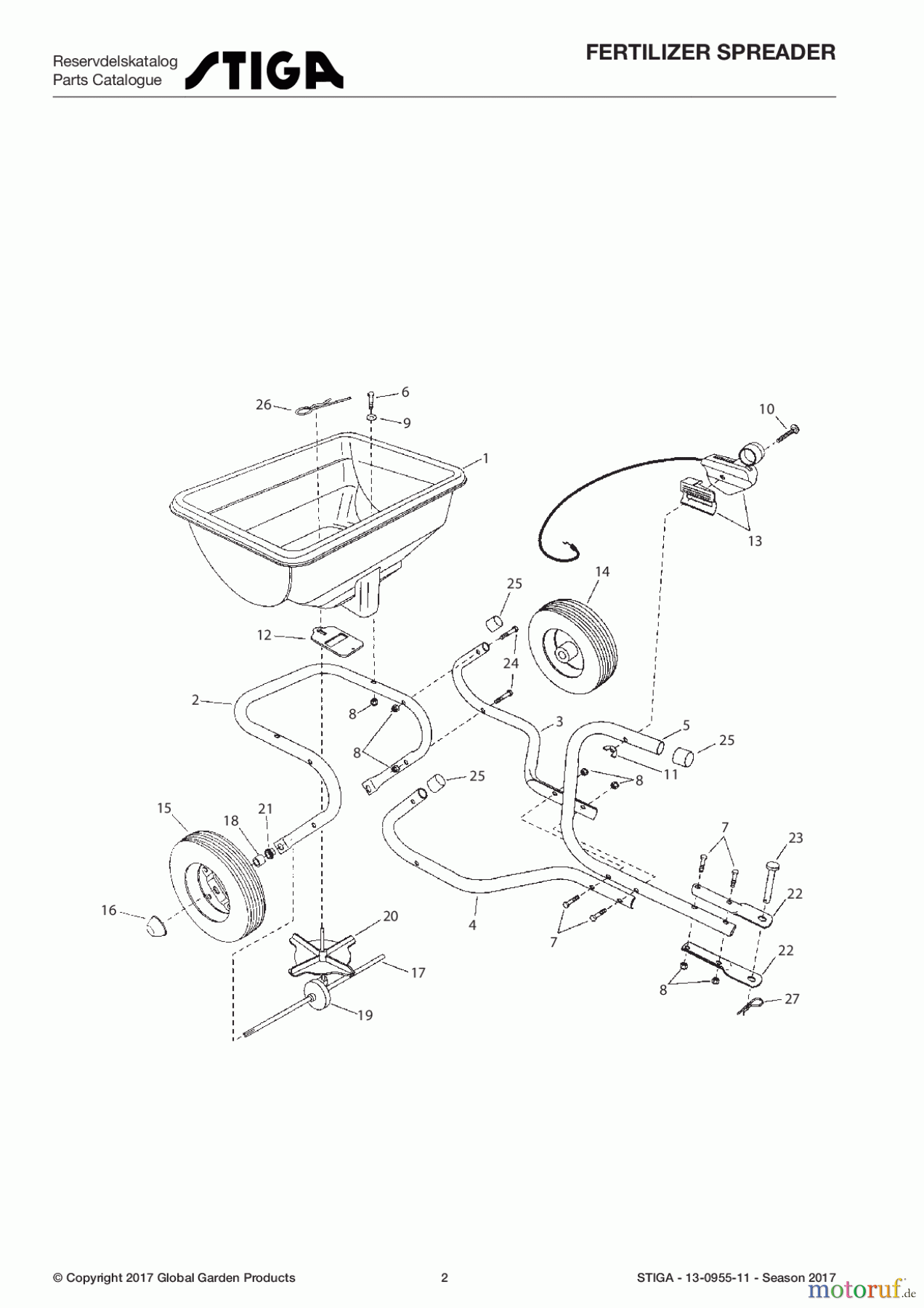  Stiga Frontmäher Anbau 2017 Front Mower FERTILIZER SPREADER 13-0955-11 - Season 2017