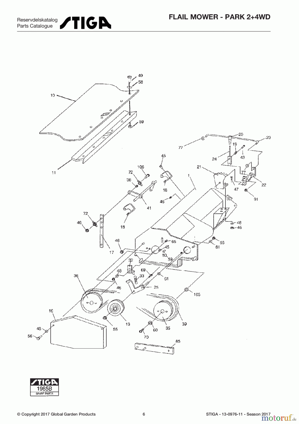  Stiga Frontmäher Anbau 2017 Front Mower FLAIL MOWER - Park 2+4WD 13-0976-11 - Season 2017 Lawn rake