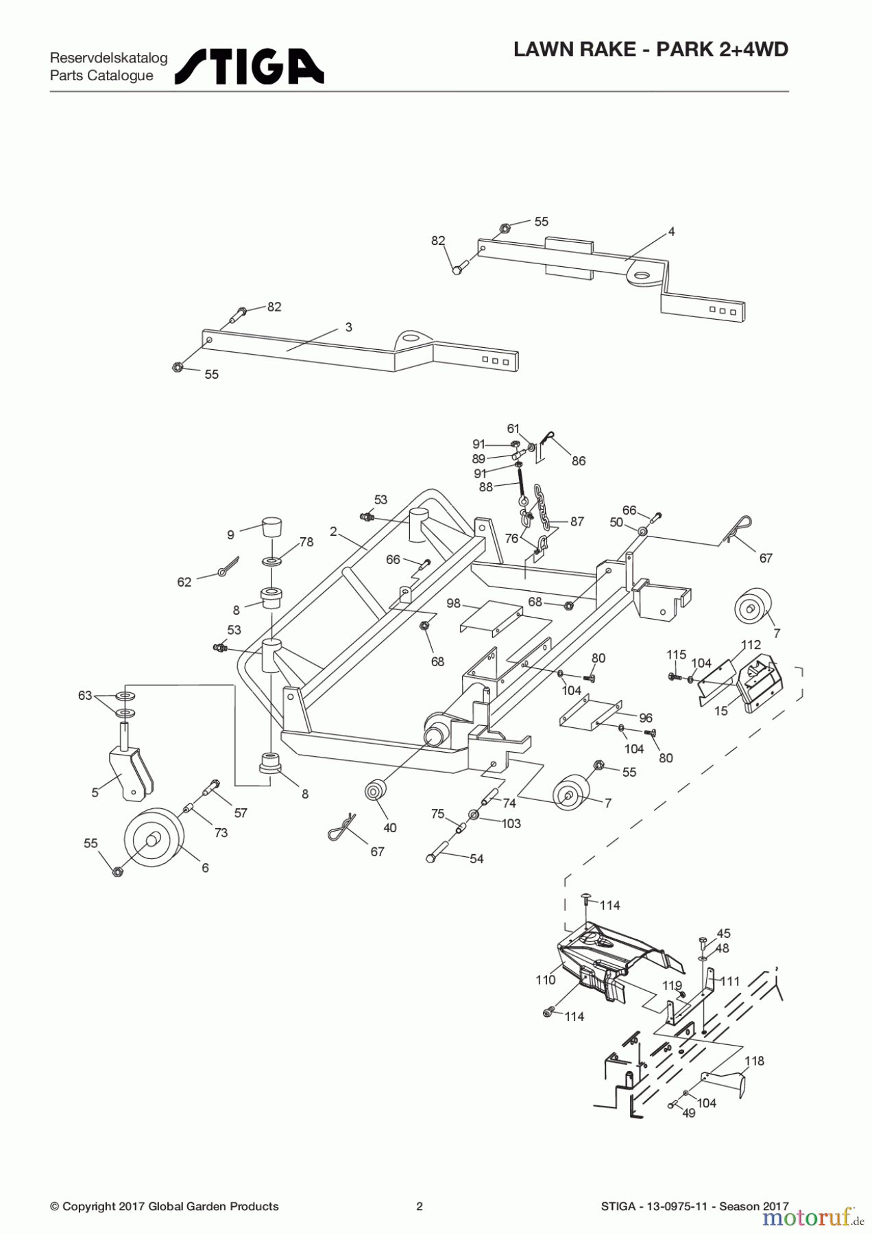  Stiga Frontmäher Zubehör Anbau 2017 Front Mower LAWN RAKE - Park 2+4WD 13-0975-11 - Season 2017 Lawn rake