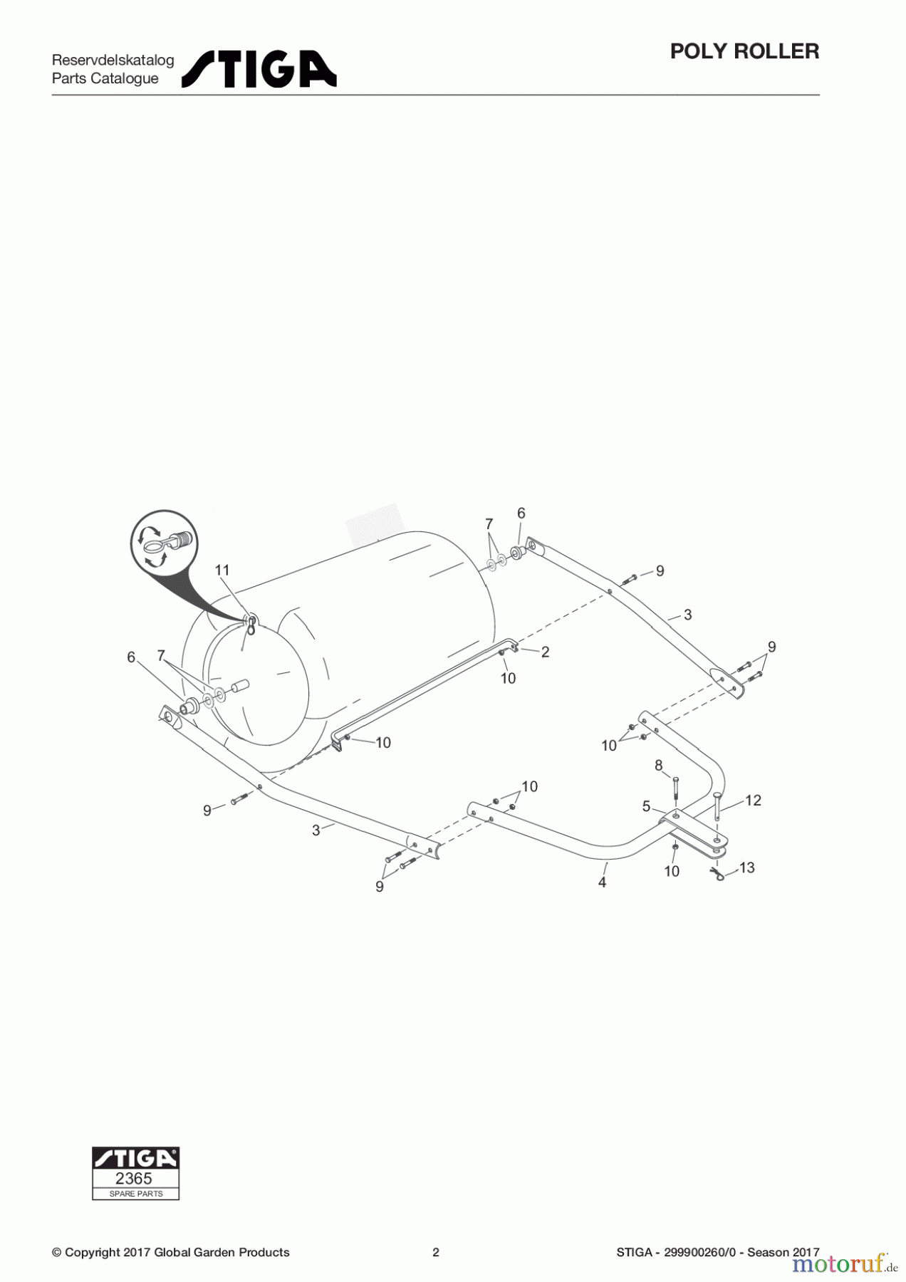  Stiga Frontmäher Anbau 2017 Front Mower POLY ROLLER 299900260/0 - Season 2017 Poly-Roller