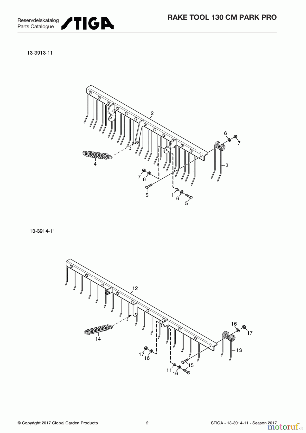  Stiga Frontmäher Anbau 2017 Front Mower RAKE TOOL 130 CM PARK PRO 13-3914-11 - Season 2017