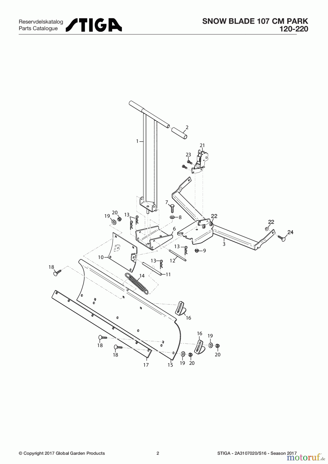  Stiga Frontmäher Zubehör Anbau 2017 Front Mower SNOW BLADE 107 cm Park 120-220 2A3107020/S16 - Season 2017 Snow Blade (107 cm)