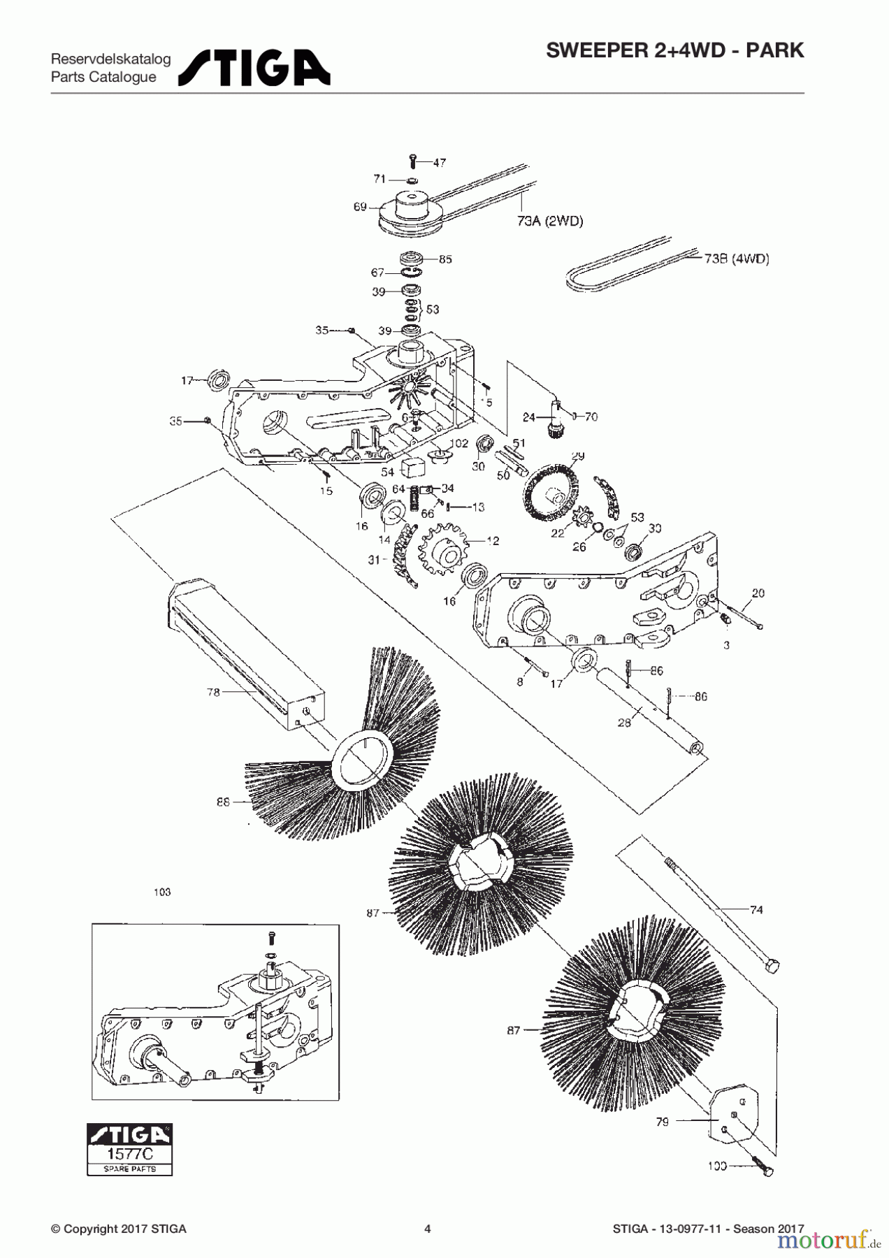  Stiga Frontmäher Zubehör Anbau 2017 Front Mower SWEEPER 2+4WD - Park 13-0977-11 - Season 2017 Rotary brush