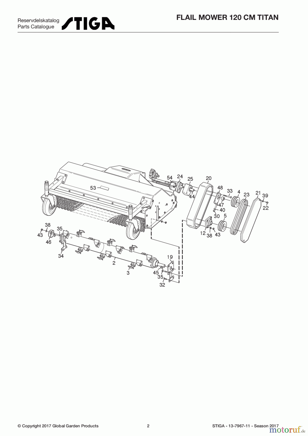  Stiga Frontmäher Zubehör Anbau 2017 Titan FLAIL MOWER 120 CM TITAN 13-7967-11 - Season 2017 Rotor Shaft