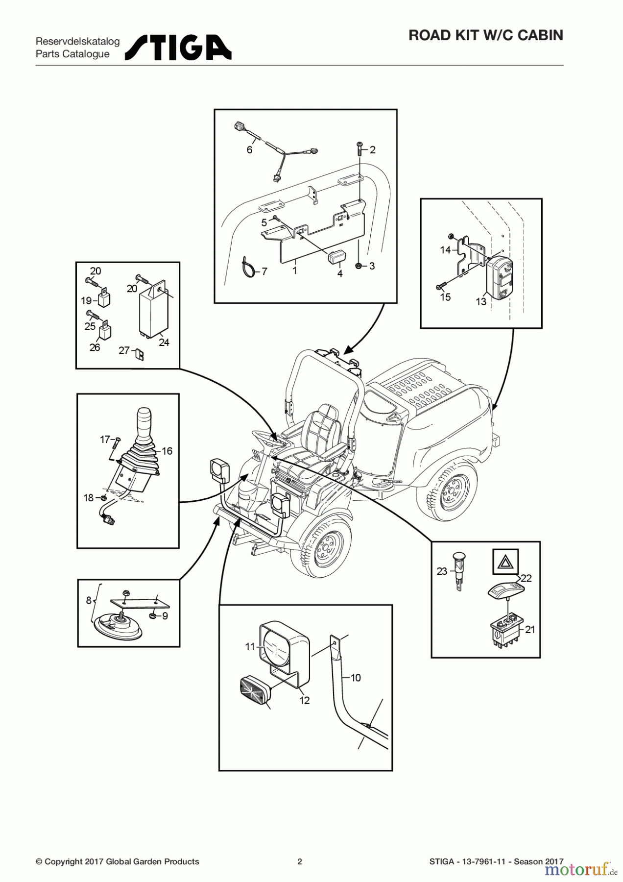  Stiga Frontmäher Zubehör Anbau 2017 Titan ROAD KIT W/C CABIN 13-7961-11 - Season 2017 Road Kit W/C Cabin