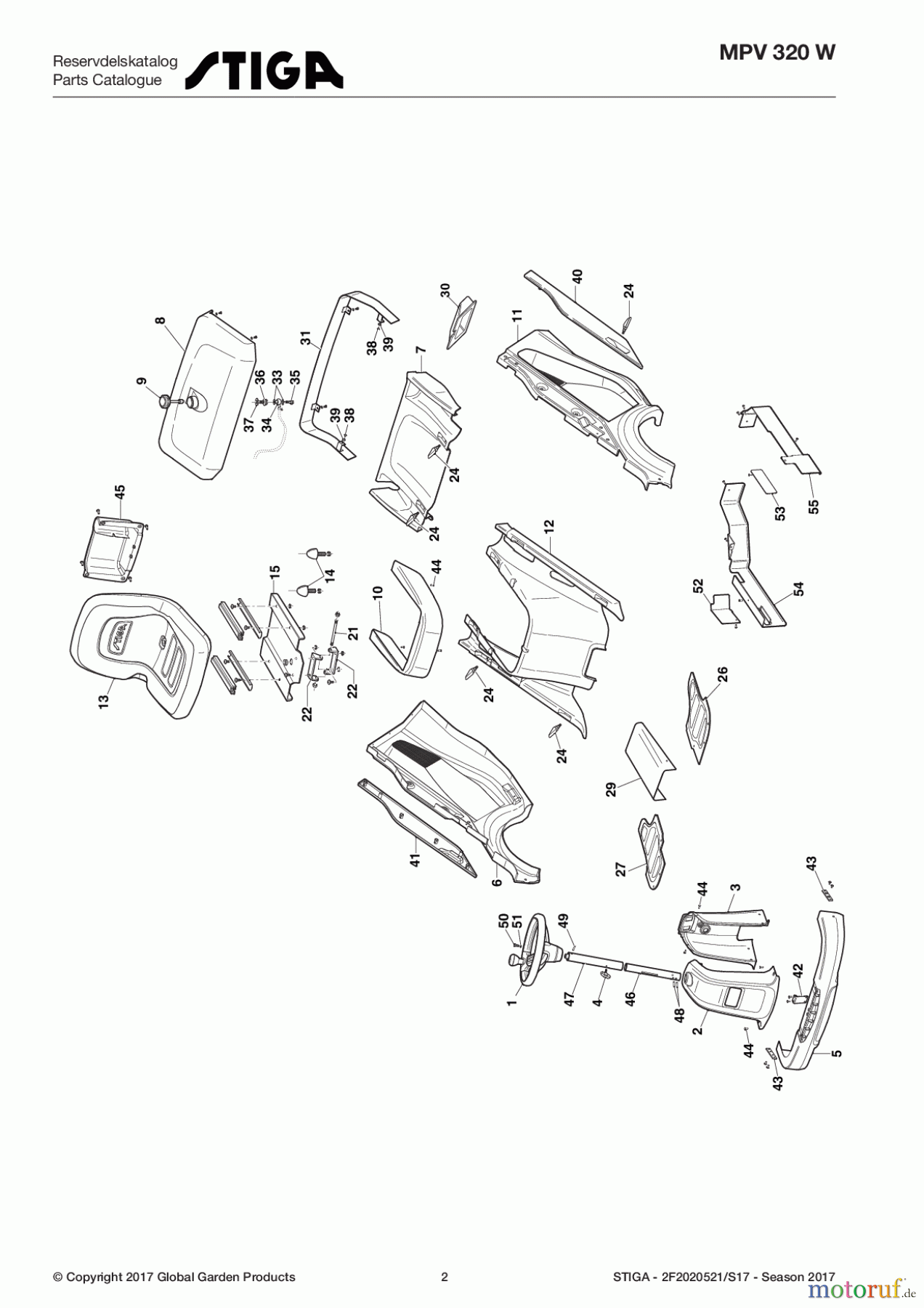  Stiga Frontmäher Zubehör Collecting Frontmäher 2017 MPV 320 W 2F2020521/S17 - Season 2017 Body Work