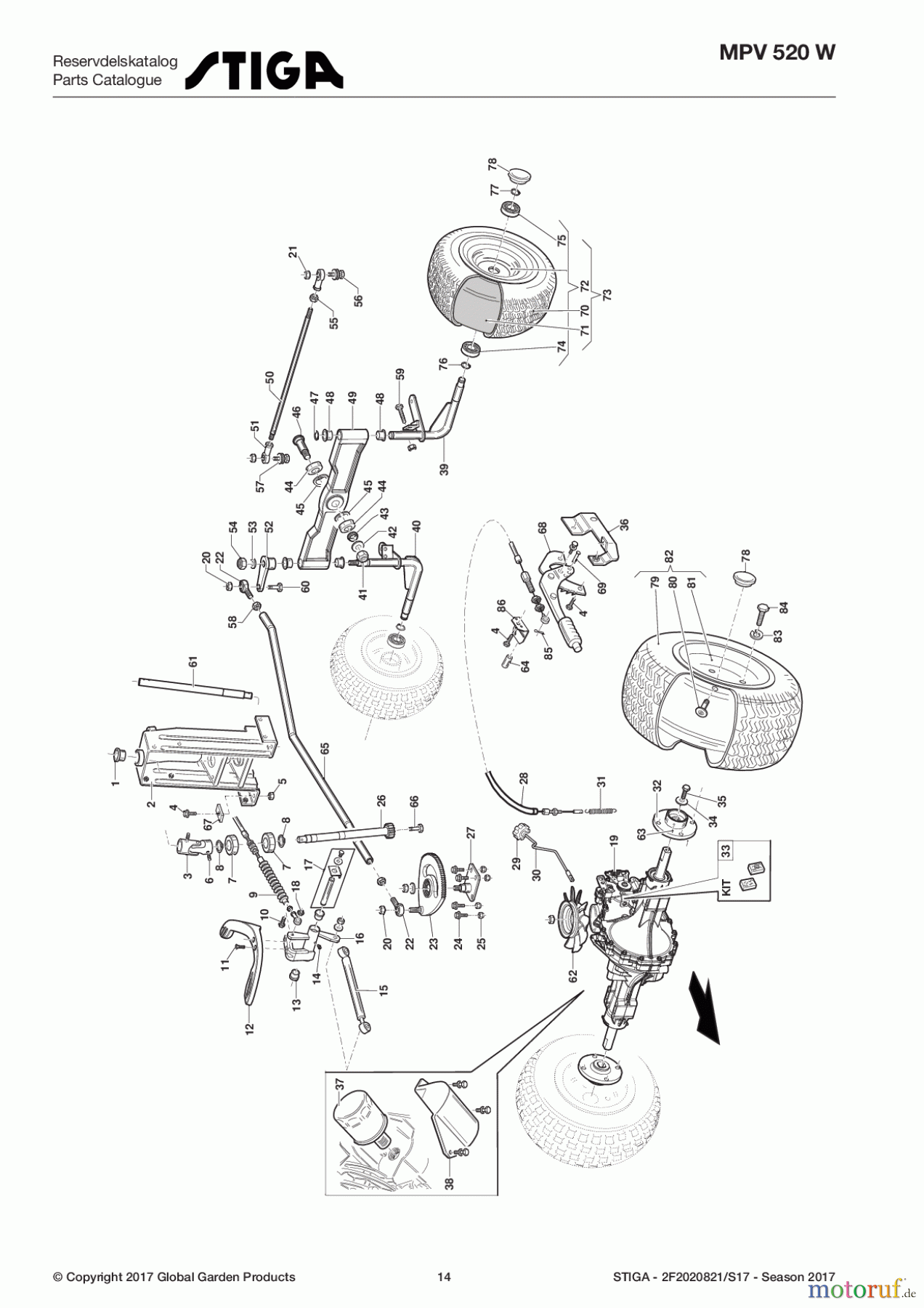  Stiga Frontmäher Zubehör Collecting Frontmäher 2017 MPV 520 W 2F2020821/S17 - Season 2017 Hydrostatic Unit - Front Axle