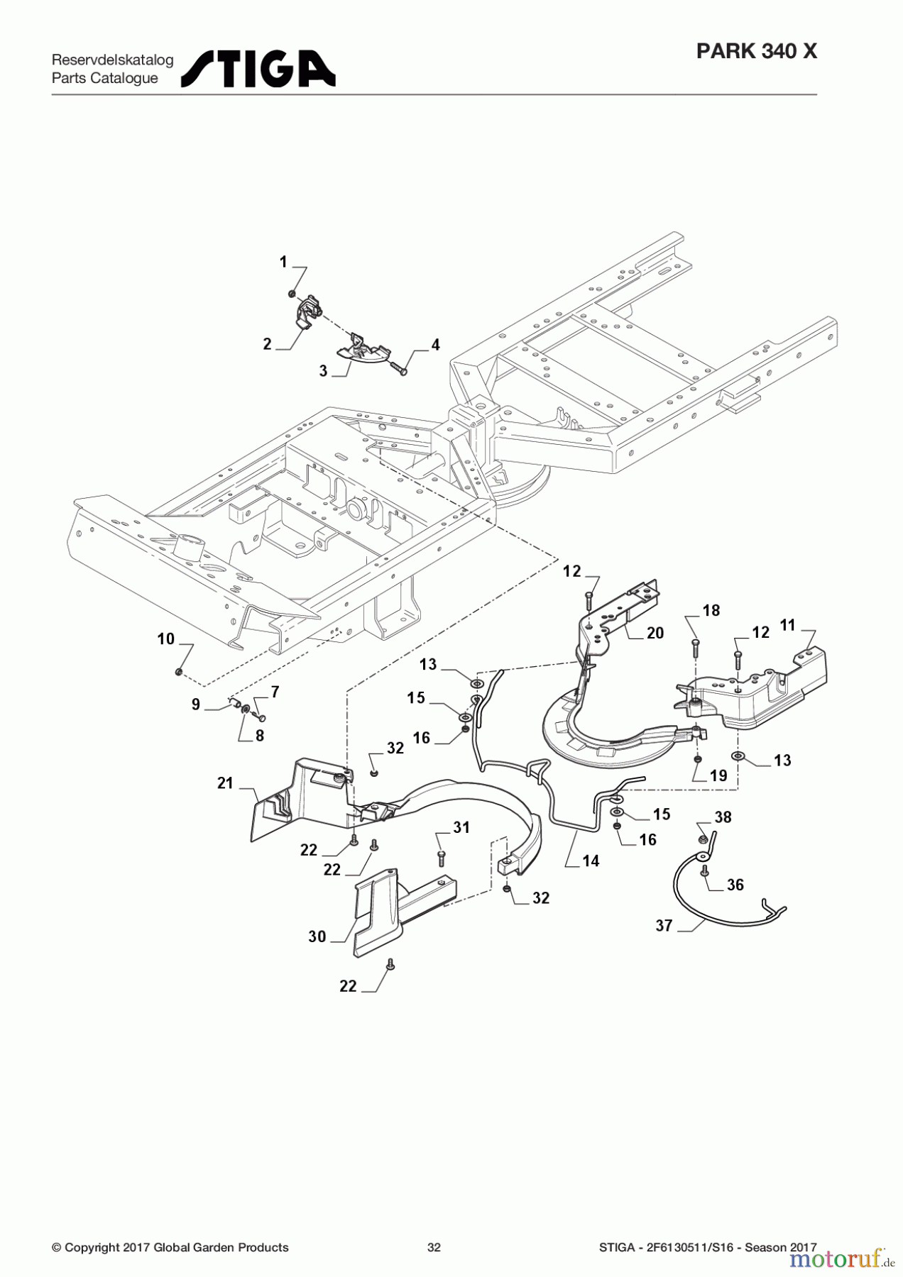  Stiga Frontmäher Grundgerät Park Compact 2017 Park 340 X 2F6130511/S16 - Season 2017 Protection, Belt