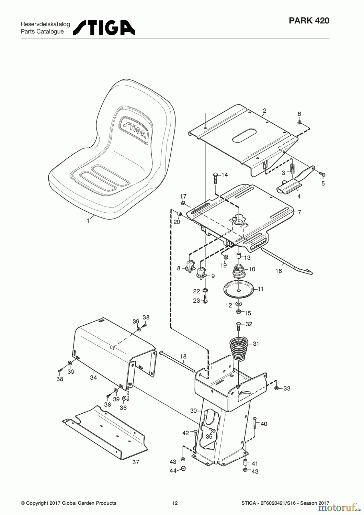  Stiga Frontmäher Baujahr 2017 Park Consumer High 2017 Park 420 2F6020421/S16 - Season 2017 Seat