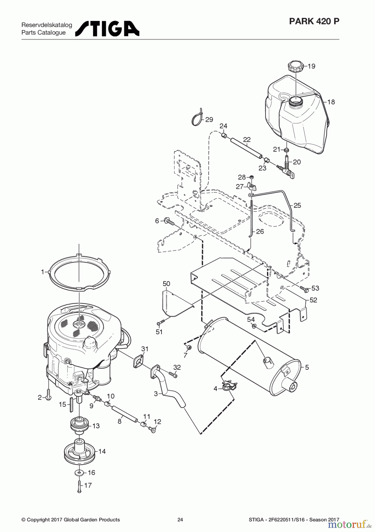  Stiga Frontmäher Grundgerät Park Consumer High 2017 Park 420 P 2F6220511/S16 - Season 2017 Engine