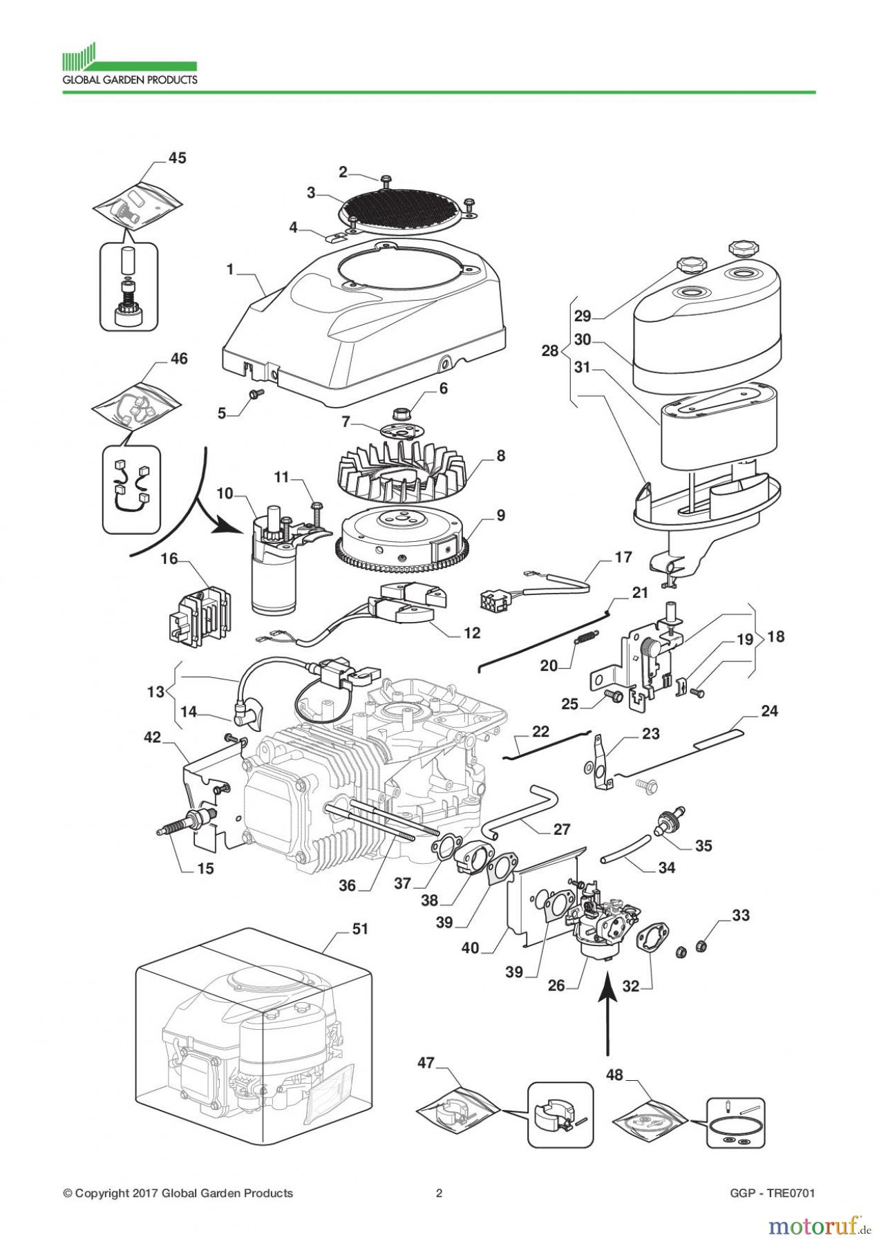  Global Garden Products GGP Motoren 2017 TRE0701 Engine - Carburettor, Air Cleaner Assy