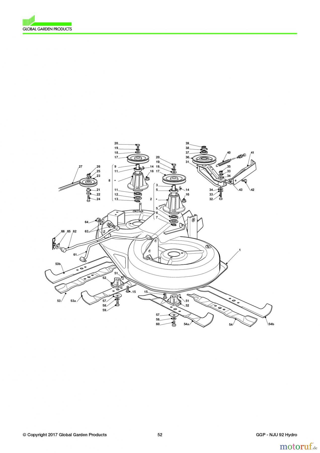  Global Garden Products GGP Aufsitzmäher Sammler Collecting 92cm 2017 NJU 92 Hydro Cutting Plate