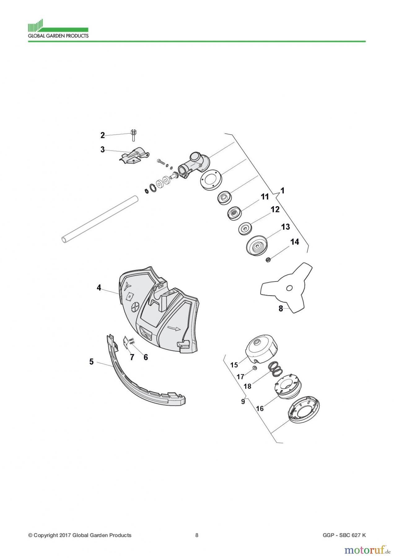  Global Garden Products GGP Motorsensen und Trimmer Benzin 2017 SBC 627 KD Gear case