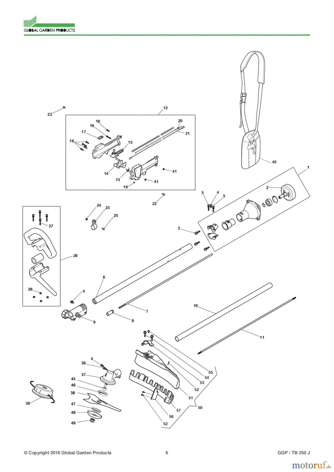  Global Garden Products GGP Motorsensen und Trimmer Benzin 2017 TB 250 J Handle-Transmission