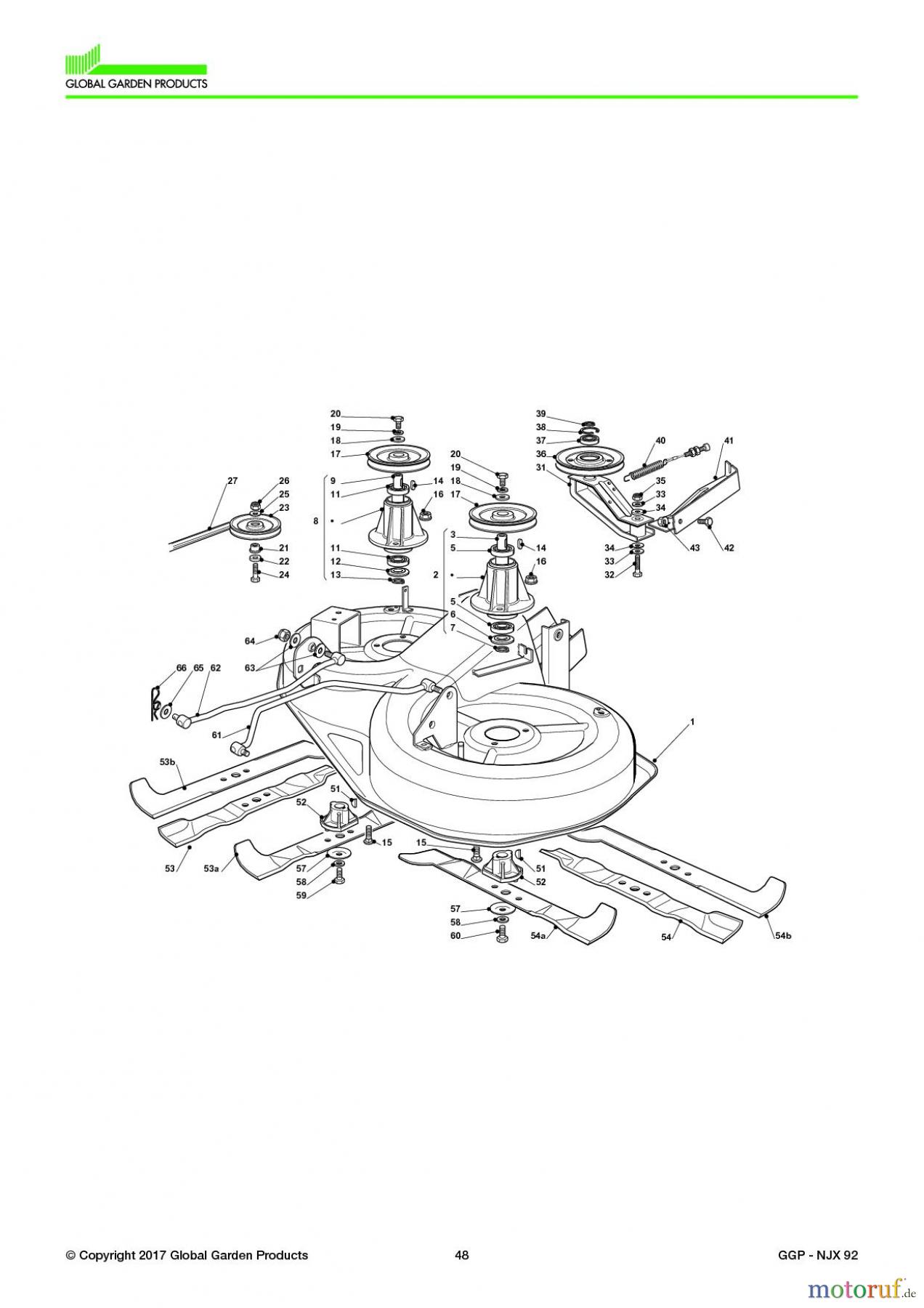  Global Garden Products GGP Aufsitzmäher Sammler Collecting 92cm 2017 NJX 92 Cutting Plate