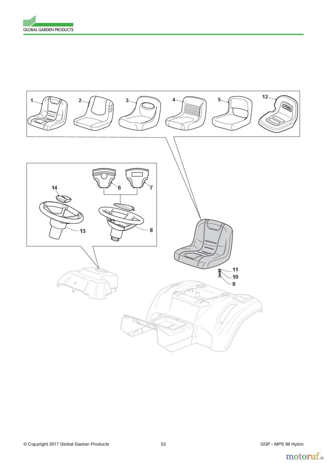  Global Garden Products GGP Aufsitzmäher Sammler Collecting 98cm 2017 MPS 98 Hydro Seat & Steering Wheel