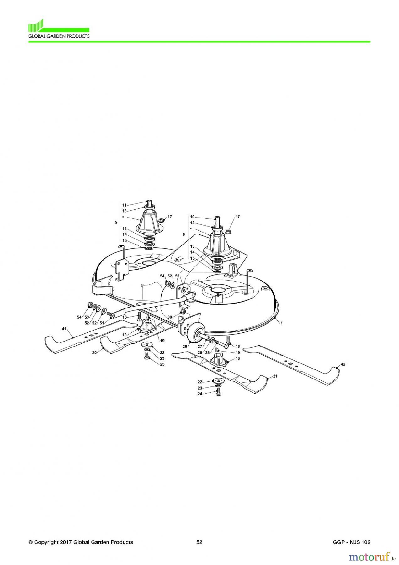  Global Garden Products GGP Aufsitzmäher Sammler Collecting 102-122cm 2017 NJS 102 Cutting Plate