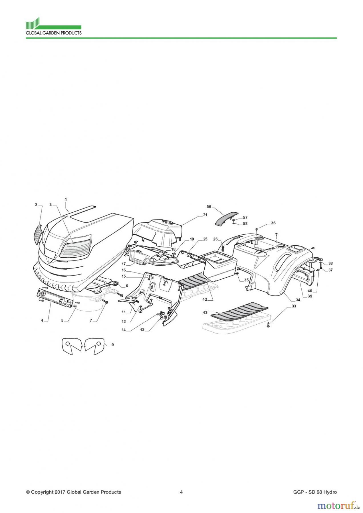  Global Garden Products GGP Aufsitzmäher Seitenauswurf 98-108cm 2017 SD 98 Hydro Body