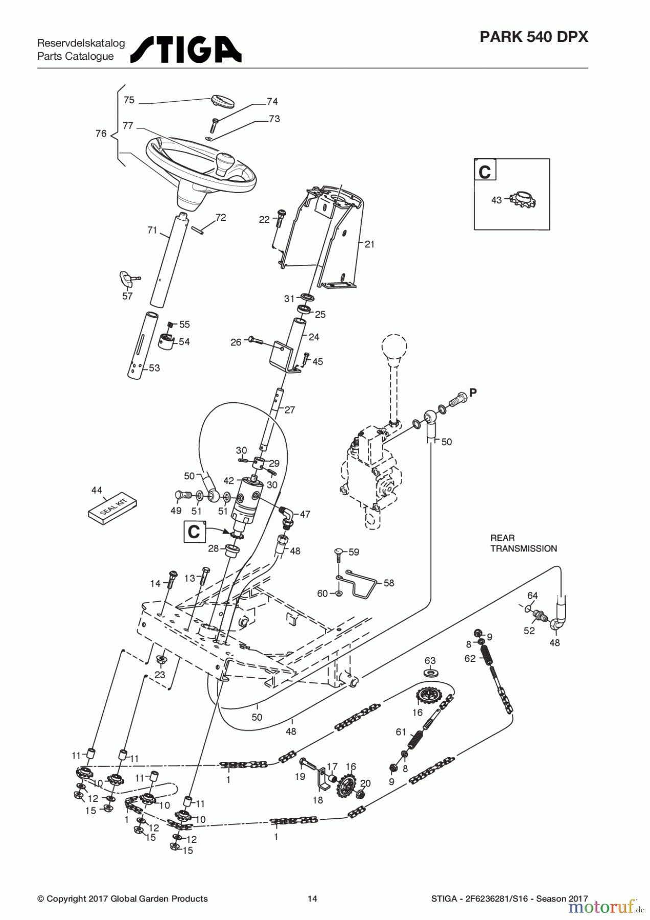  Stiga Frontmäher Baujahr 2017 Park Consumer High 2017 Park 540 DPX 2F6236281/S16 - Season 2017 Steering