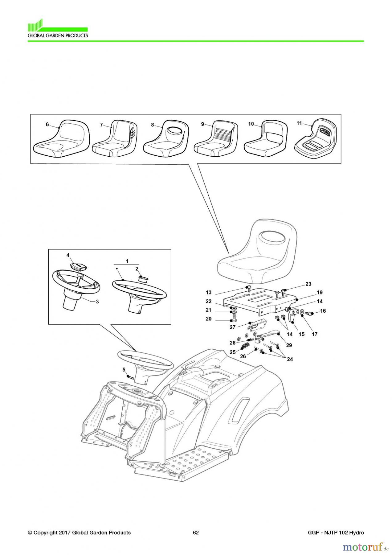  Global Garden Products GGP Aufsitzmäher Sammler Collecting 102-122cm 2017 NJTP 102 Hydro Seat & Steering Wheel