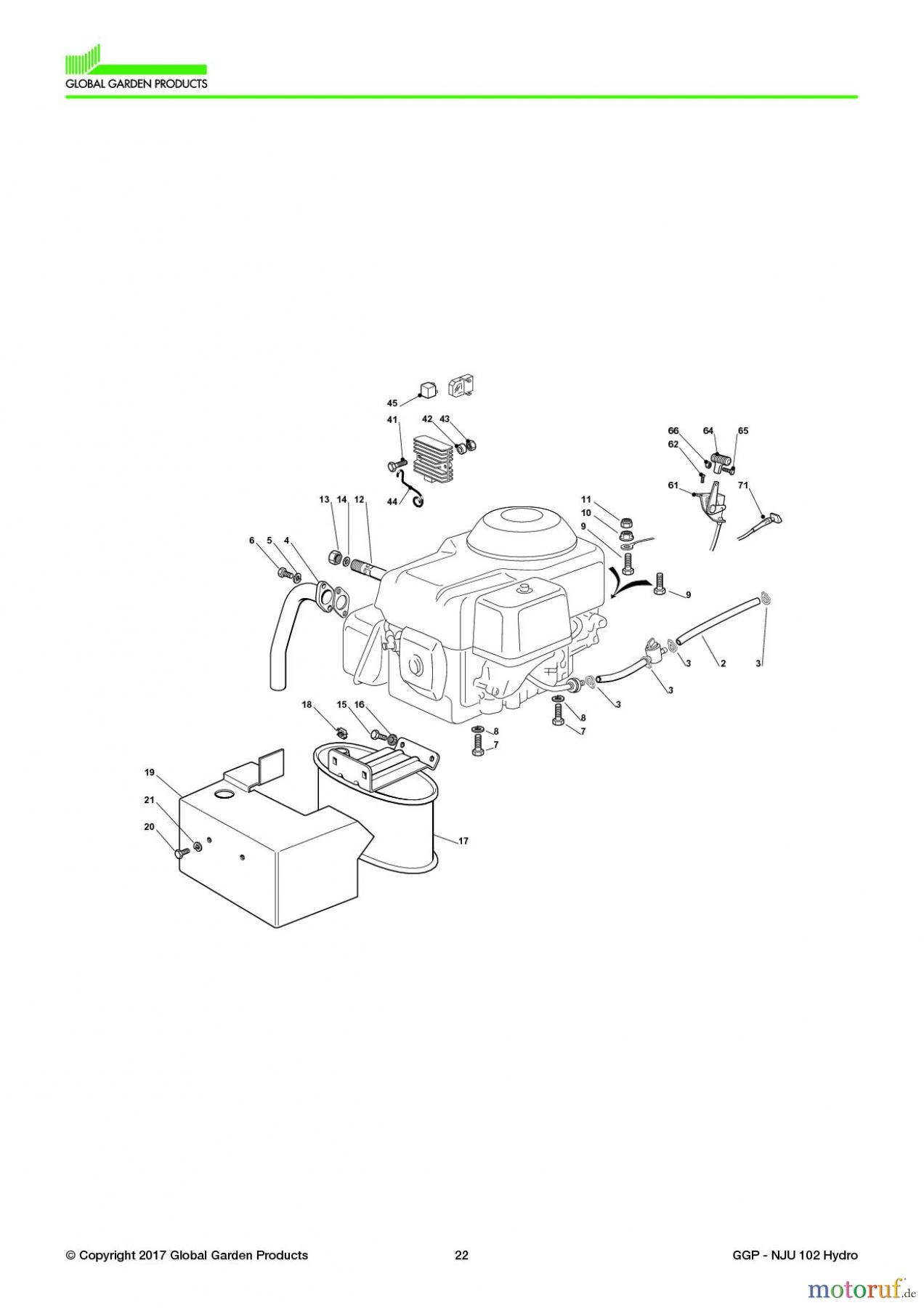  Global Garden Products GGP Aufsitzmäher Sammler Collecting 102-122cm 2017 NJU 102 Hydro Engine - Honda Gxv 390