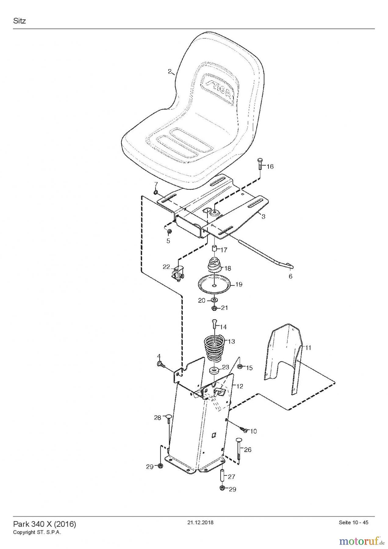  Stiga Frontmäher Baujahr 2016 2016 Park 340 X (2016) 2F6130511/S16 Sitz