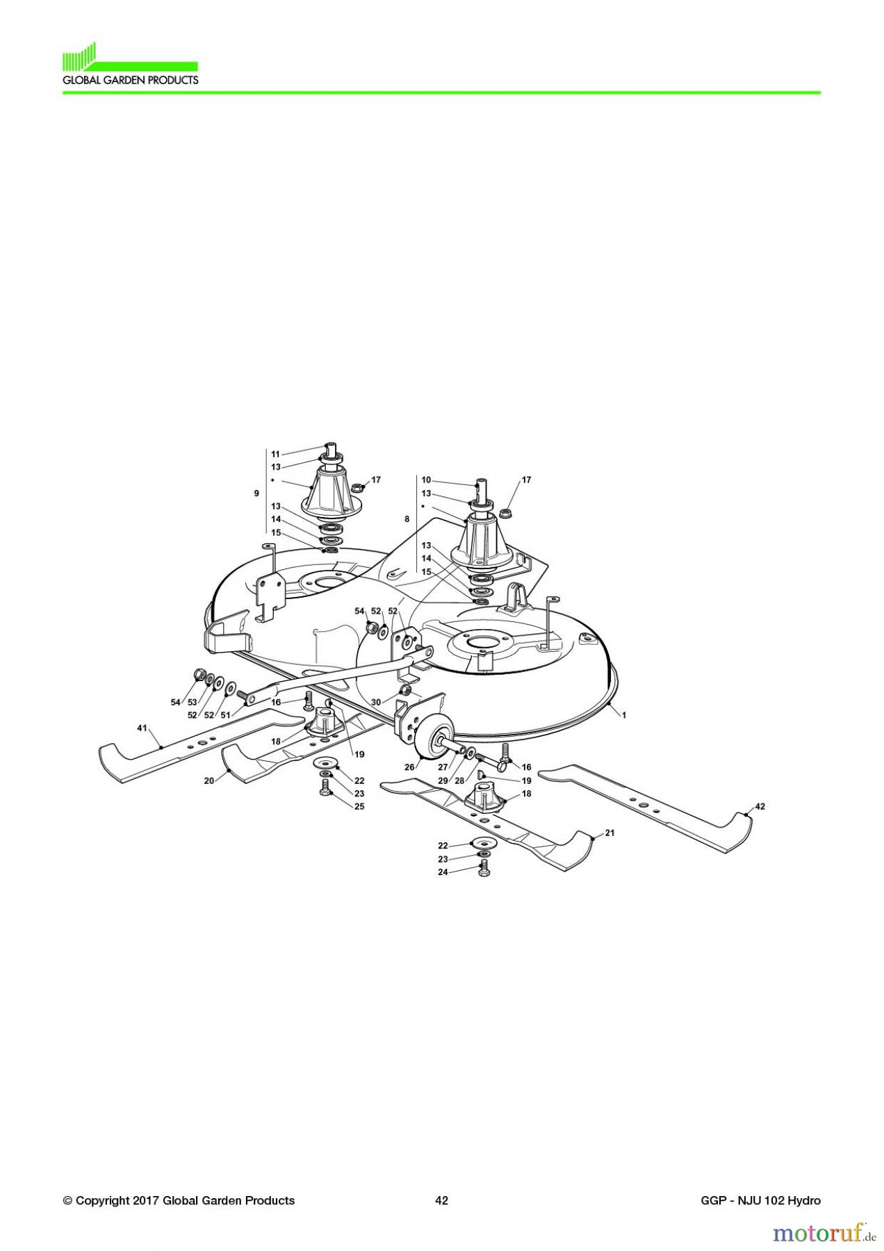  Global Garden Products GGP Aufsitzmäher Sammler Collecting 102-122cm 2017 NJU 102 Hydro Cutting Plate