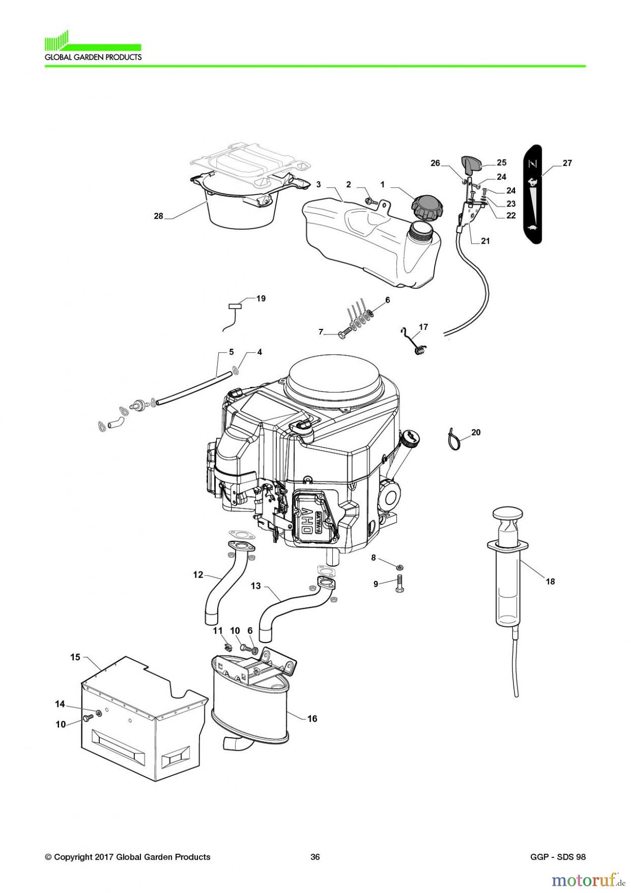  Global Garden Products GGP Aufsitzmäher Seitenauswurf 98-108cm 2017 SDS 98  Engine - Kawasaki