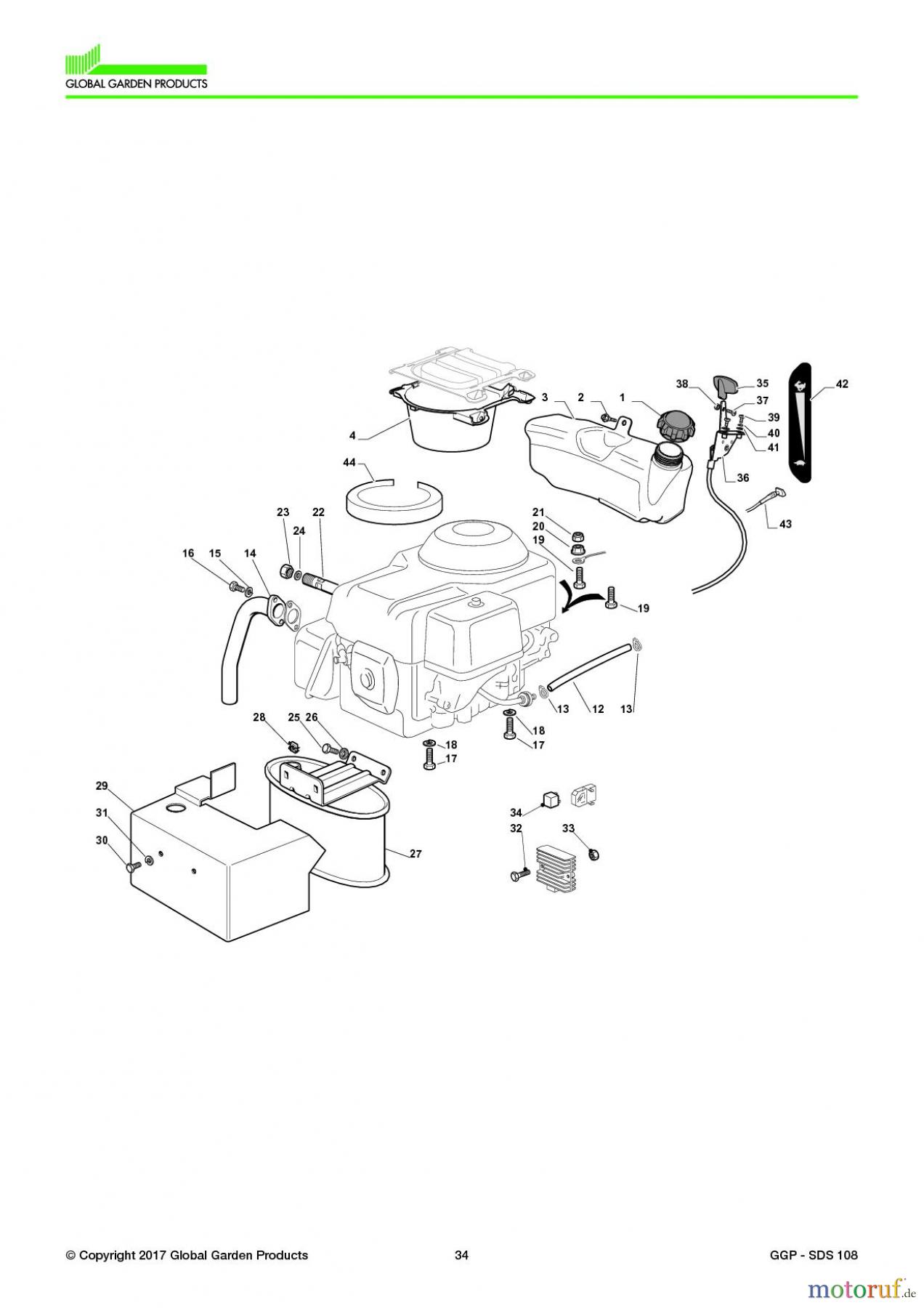  Global Garden Products GGP Aufsitzmäher Seitenauswurf 98-108cm 2017 SDS 108 Engine - Honda GCV 390