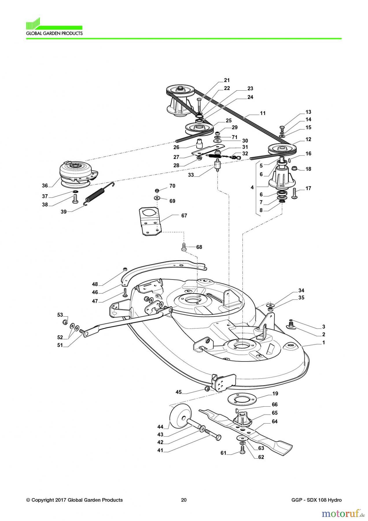  Global Garden Products GGP Aufsitzmäher Seitenauswurf 98-108cm 2017 SDX 108 Hydro Cutting Plate