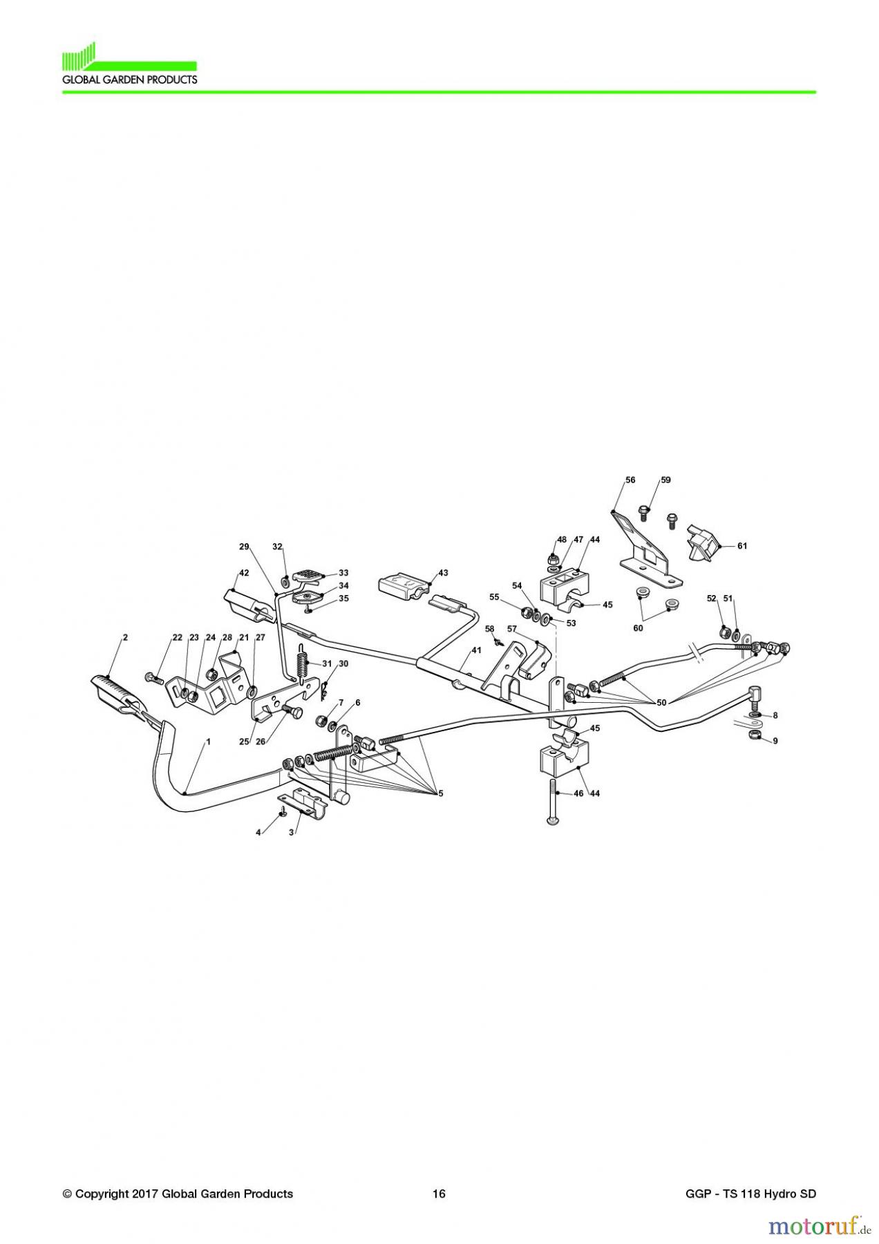  Global Garden Products GGP Aufsitzmäher Seitenauswurf 108-118cm 2017 TS 118 Hydro SD Brake And Gearbox Controls - TX/TS Models