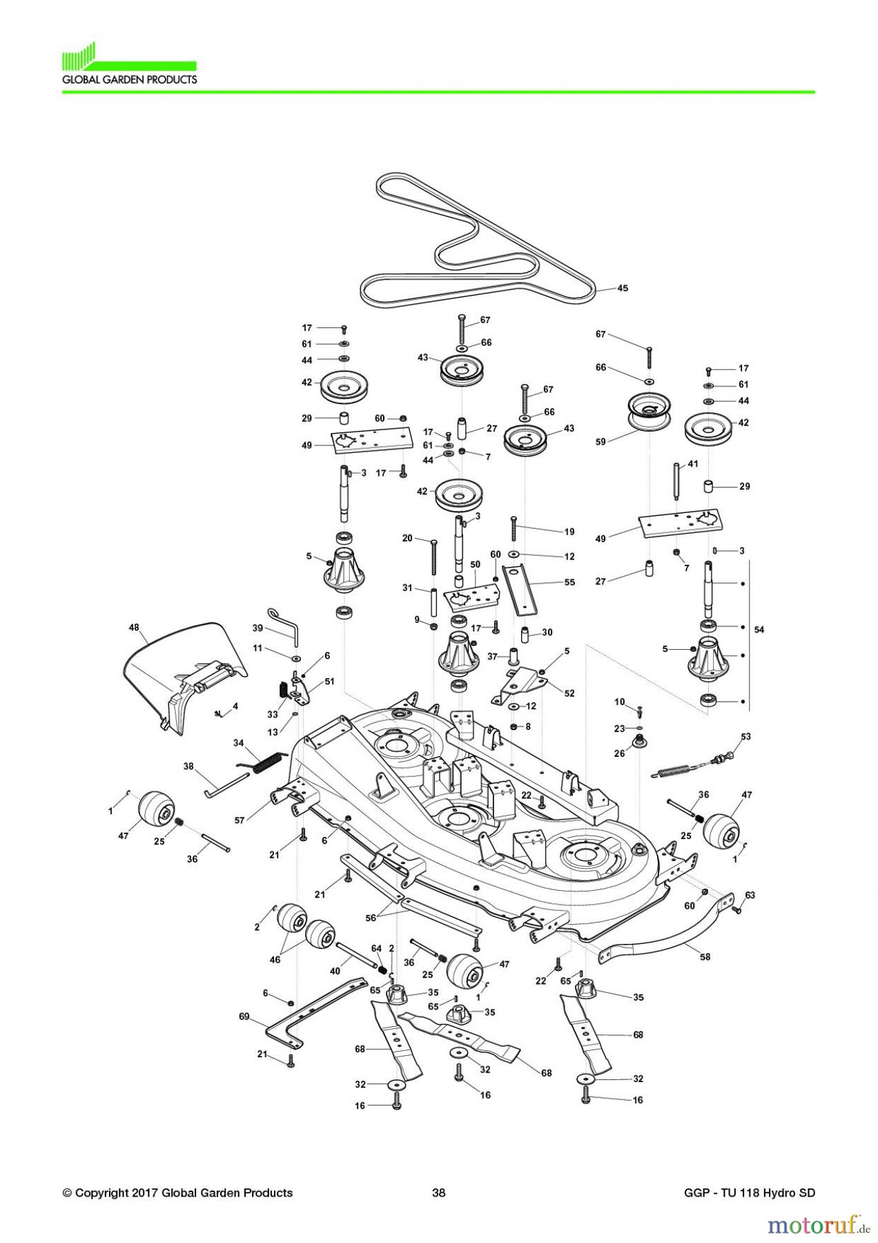  Global Garden Products GGP Aufsitzmäher Seitenauswurf 108-118cm 2017 TU 118 Hydro SD Cutting Plate