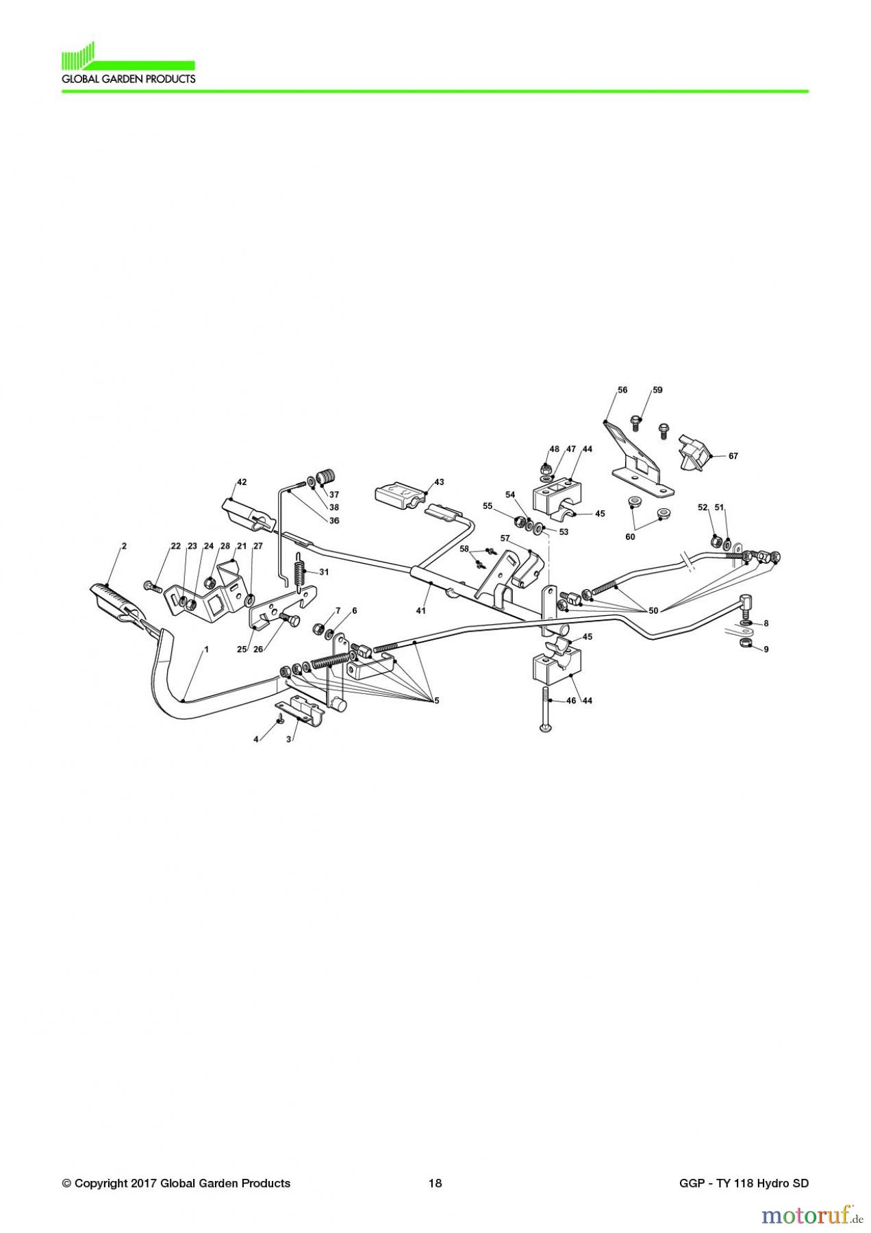  Global Garden Products GGP Aufsitzmäher Seitenauswurf 108-118cm 2017 TY 118 Hydro SD Brake And Gearbox Controls with TUFF TORQ