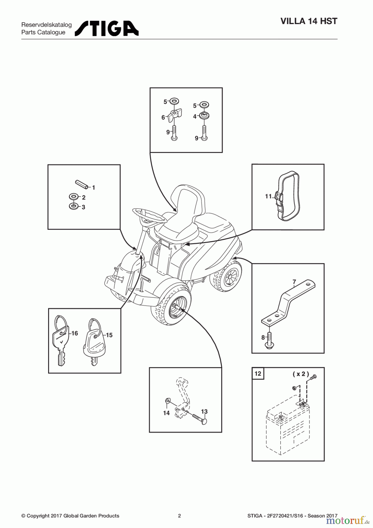  Stiga Frontmäher Baujahr 2017 Villa - Ready 2017 Villa 14 HST 2F2720421/S16 - Season 2017 Assembly parts