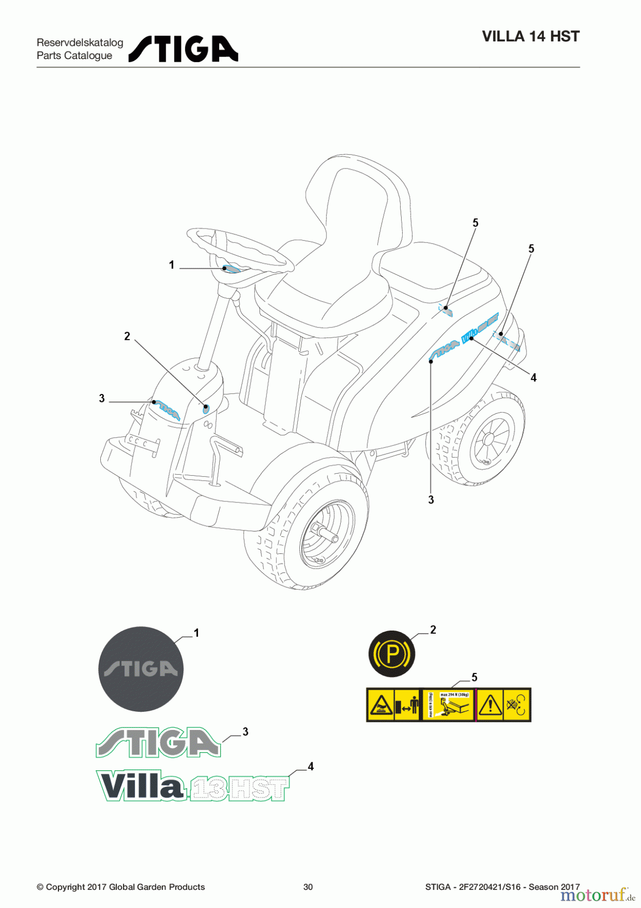  Stiga Frontmäher Baujahr 2017 Villa - Ready 2017 Villa 14 HST 2F2720421/S16 - Season 2017 Labels