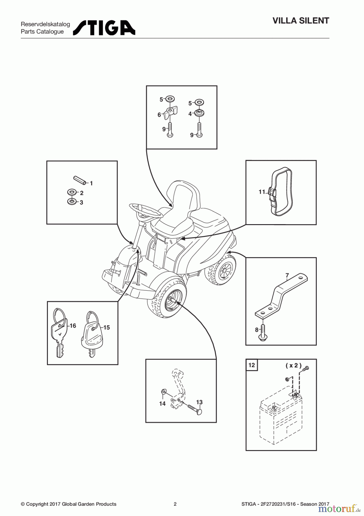  Stiga Frontmäher Baujahr 2017 Villa - Ready 2017 Villa SILENT 2F2720231/S16 - Season 2017 Assembly parts